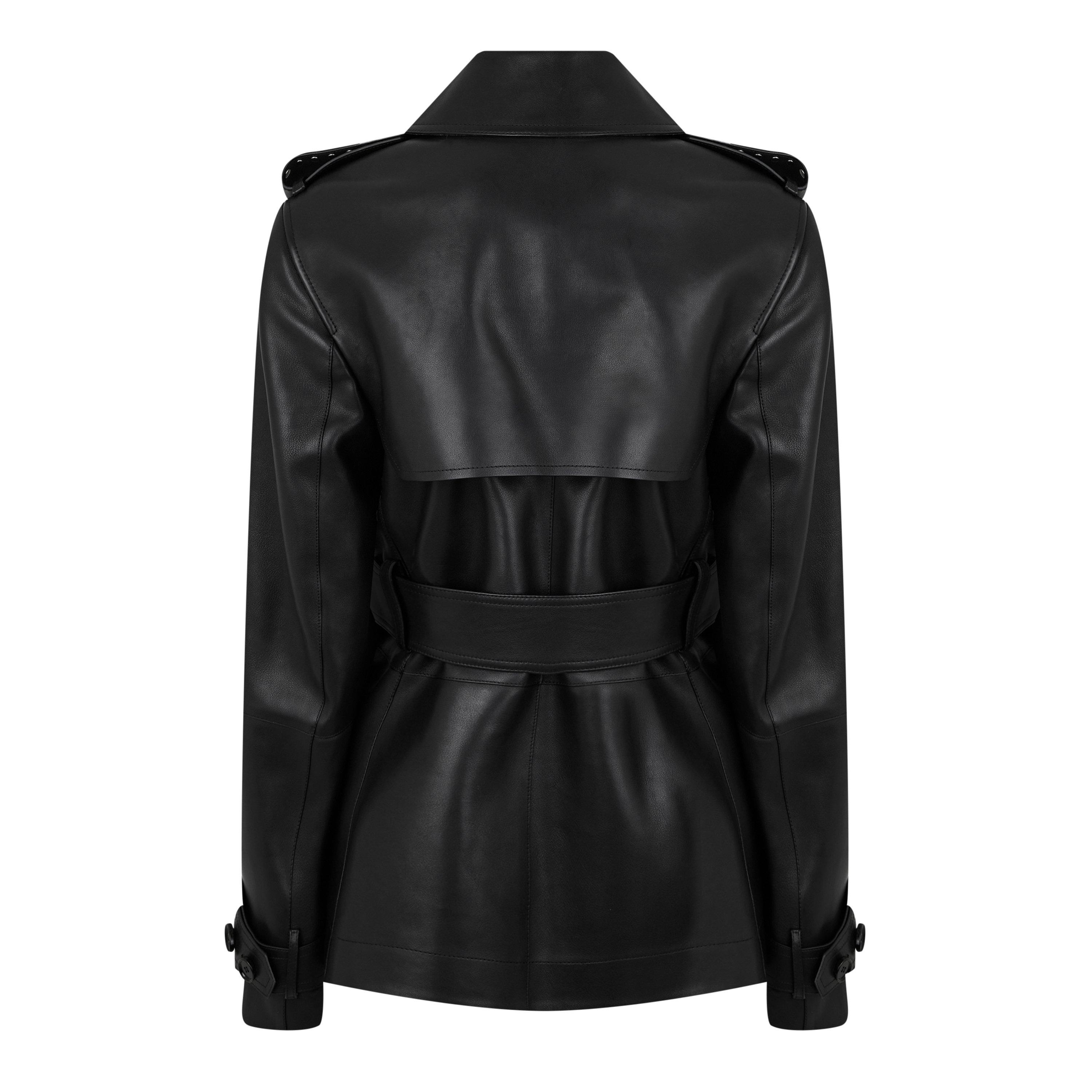 Black - Burberry - Women's Studded Calf Leather Long Sleeve Slim Fit Leather Jacket - 2