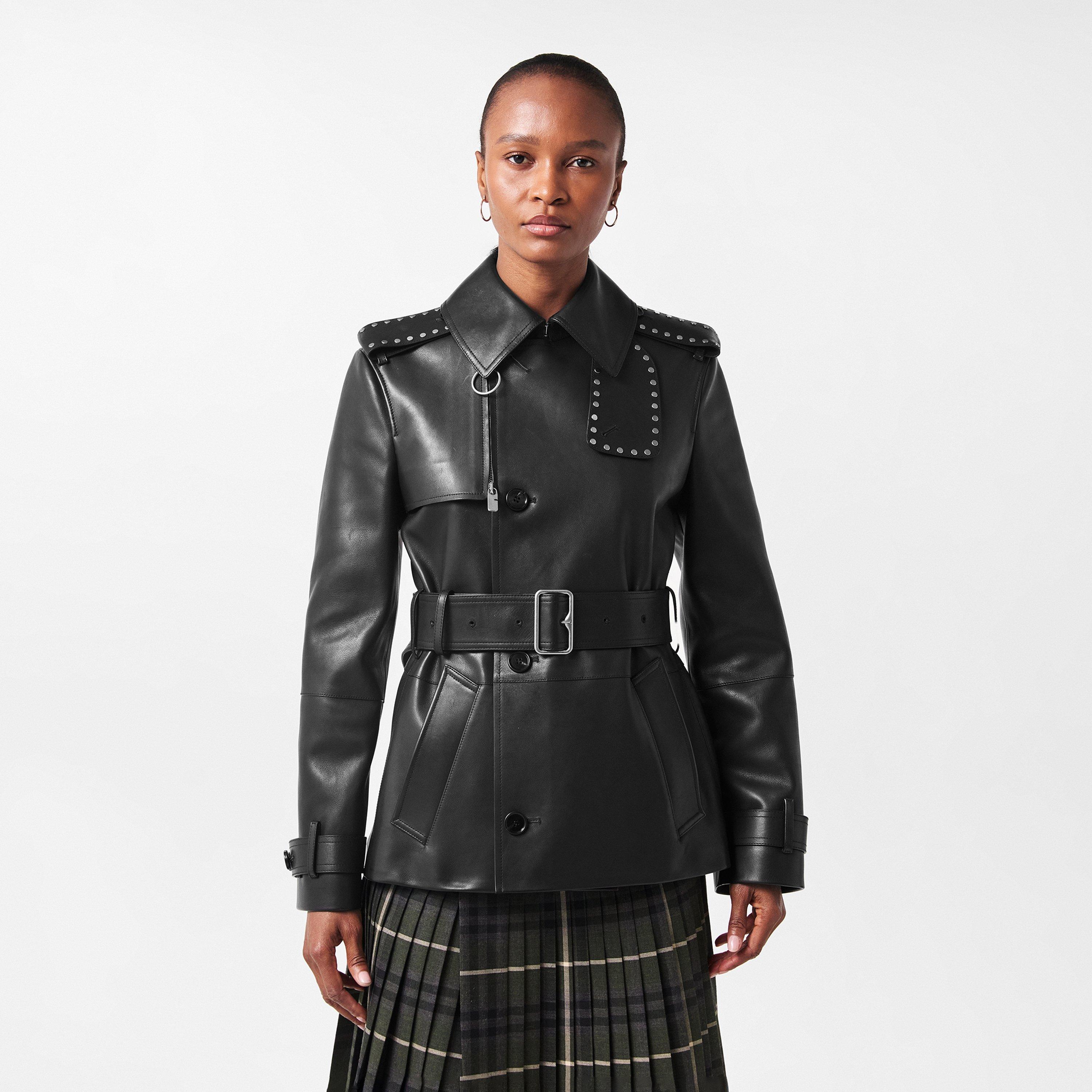 Black - Burberry - Women's Studded Calf Leather Long Sleeve Slim Fit Leather Jacket - 3