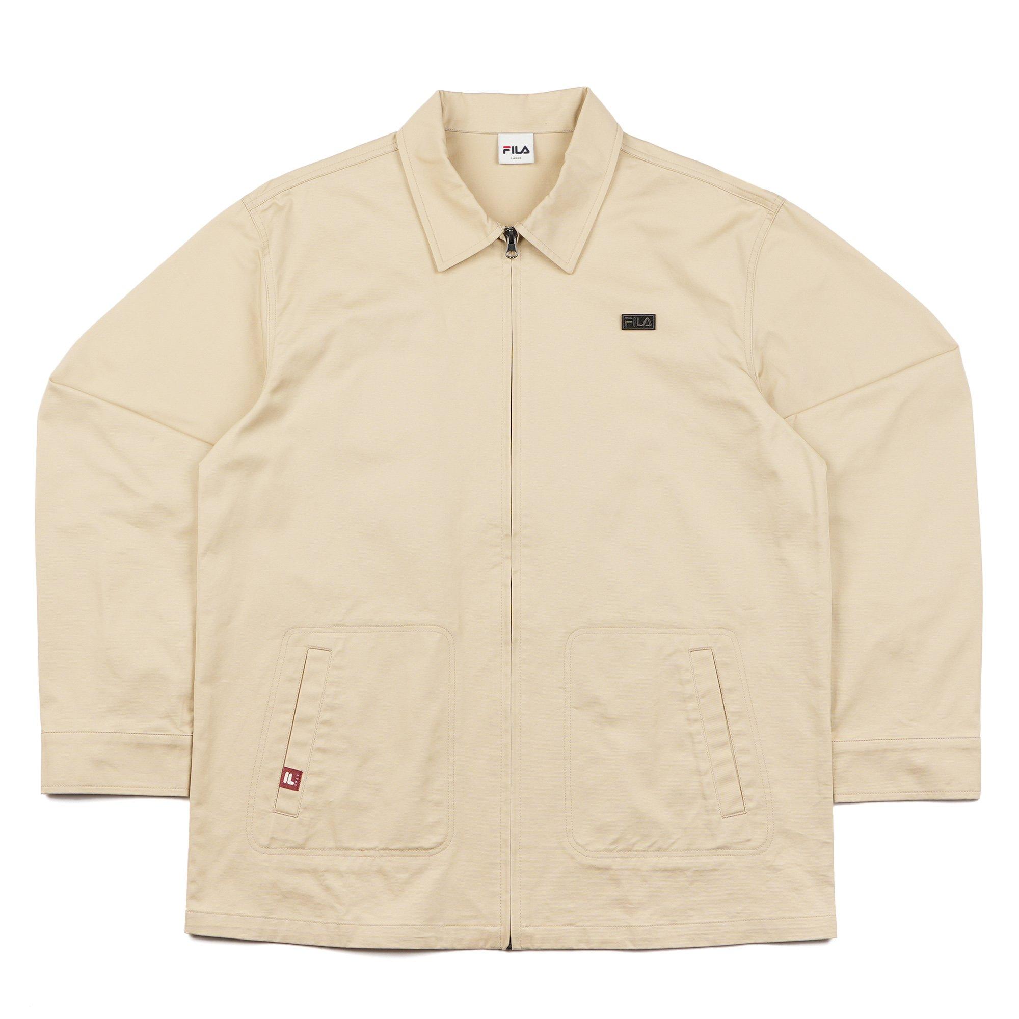Beige - Fila - Men's FILA Classic Essential Cotton Canvas Full Zip Long Sleeve Overshirt - 1