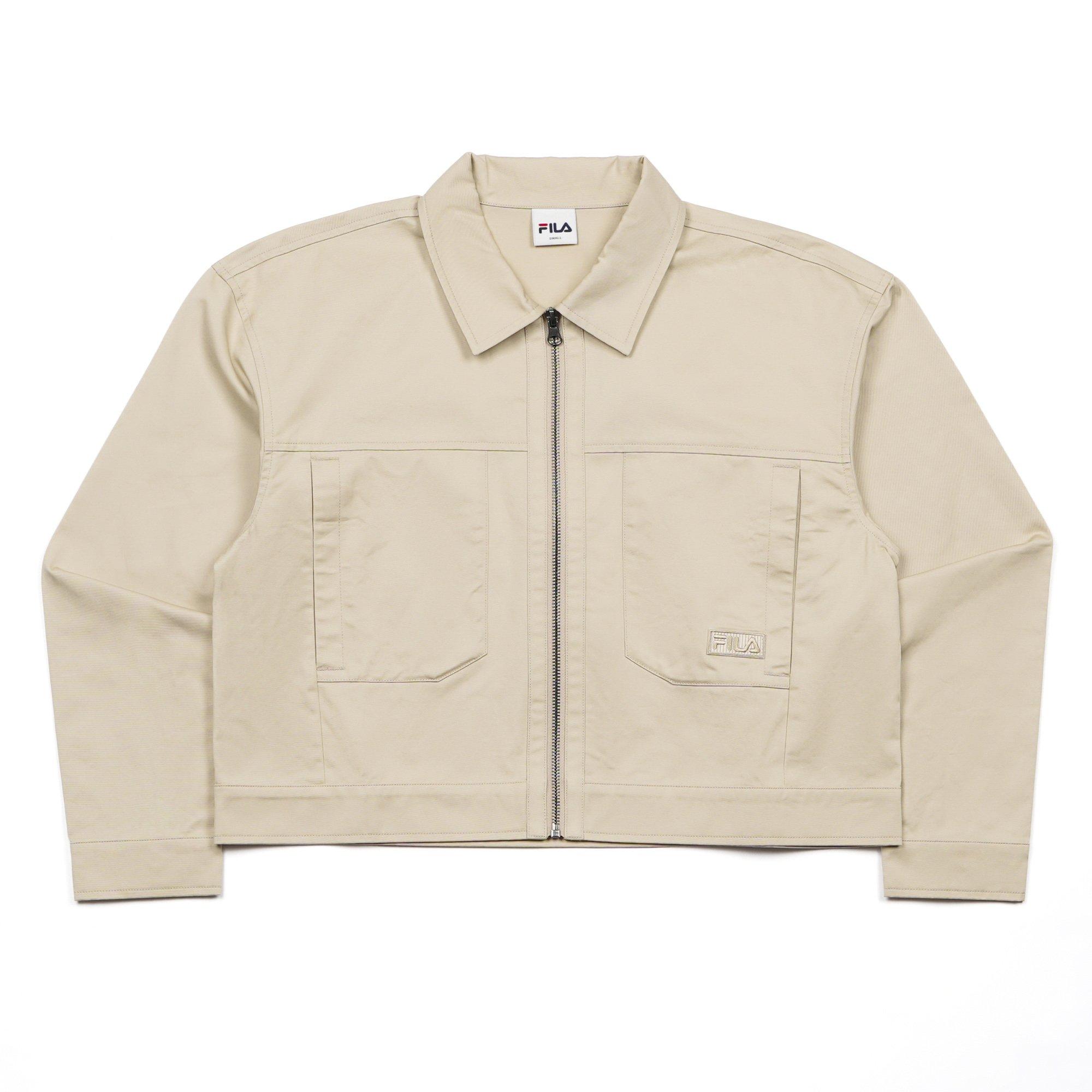 Beige - Fila - Women's Classic Essential Cropped Cotton Canvas Full Zip Long Sleeve Overshirt - 1