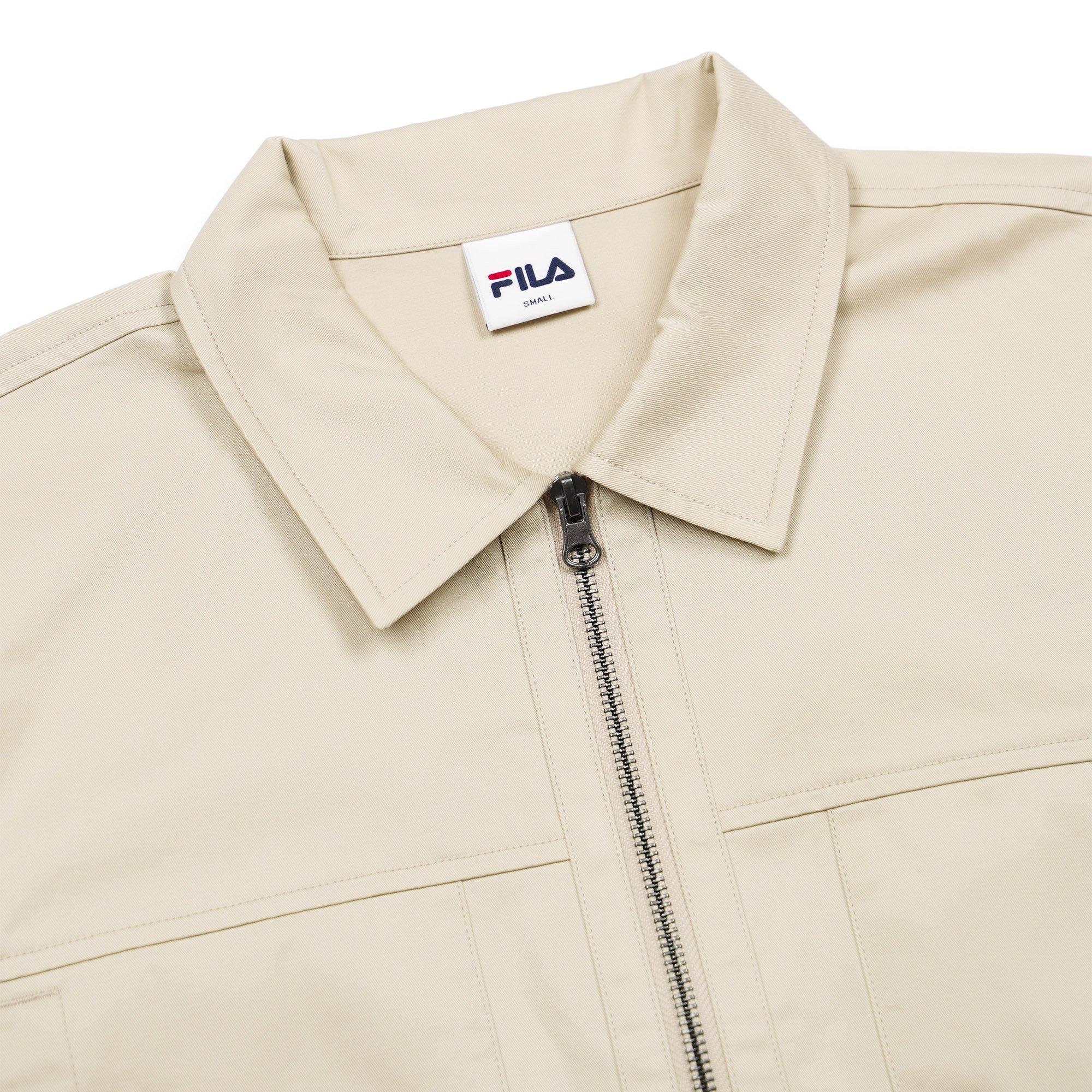 Beige - Fila - Classic Essential Cropped Cotton Canvas Full Zip Long Sleeve Overshirt - 3