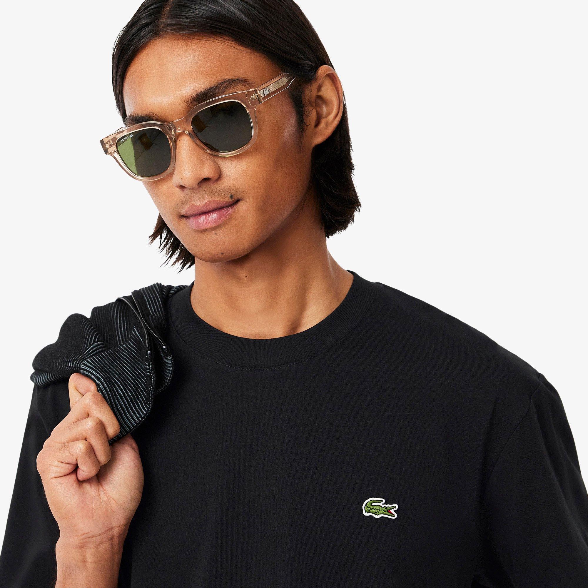 BLACK - Lacoste - Signature Logo Adults Cotton T Shirt - 3