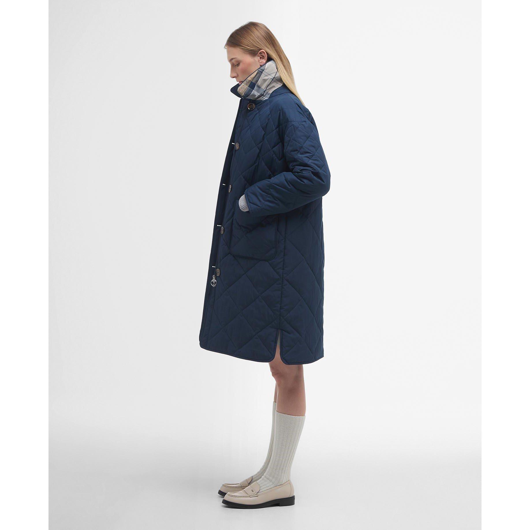 Navy/Tartan - Barbour - Women's Cassandra Diamond Quilted Mid-Length Quilted Jacket - 3