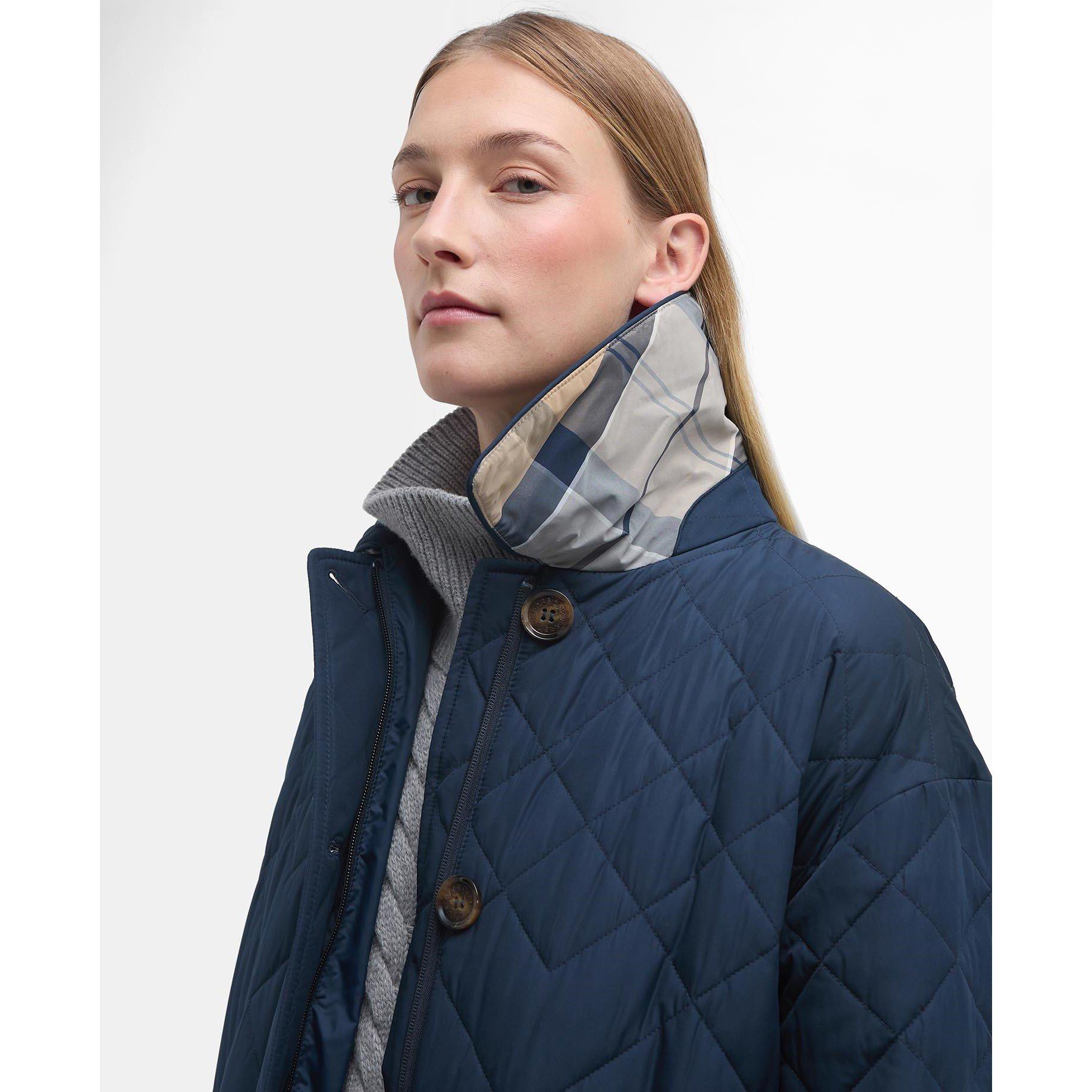 Navy/Tartan - Barbour - Women's Cassandra Diamond Quilted Mid-Length Quilted Jacket - 4