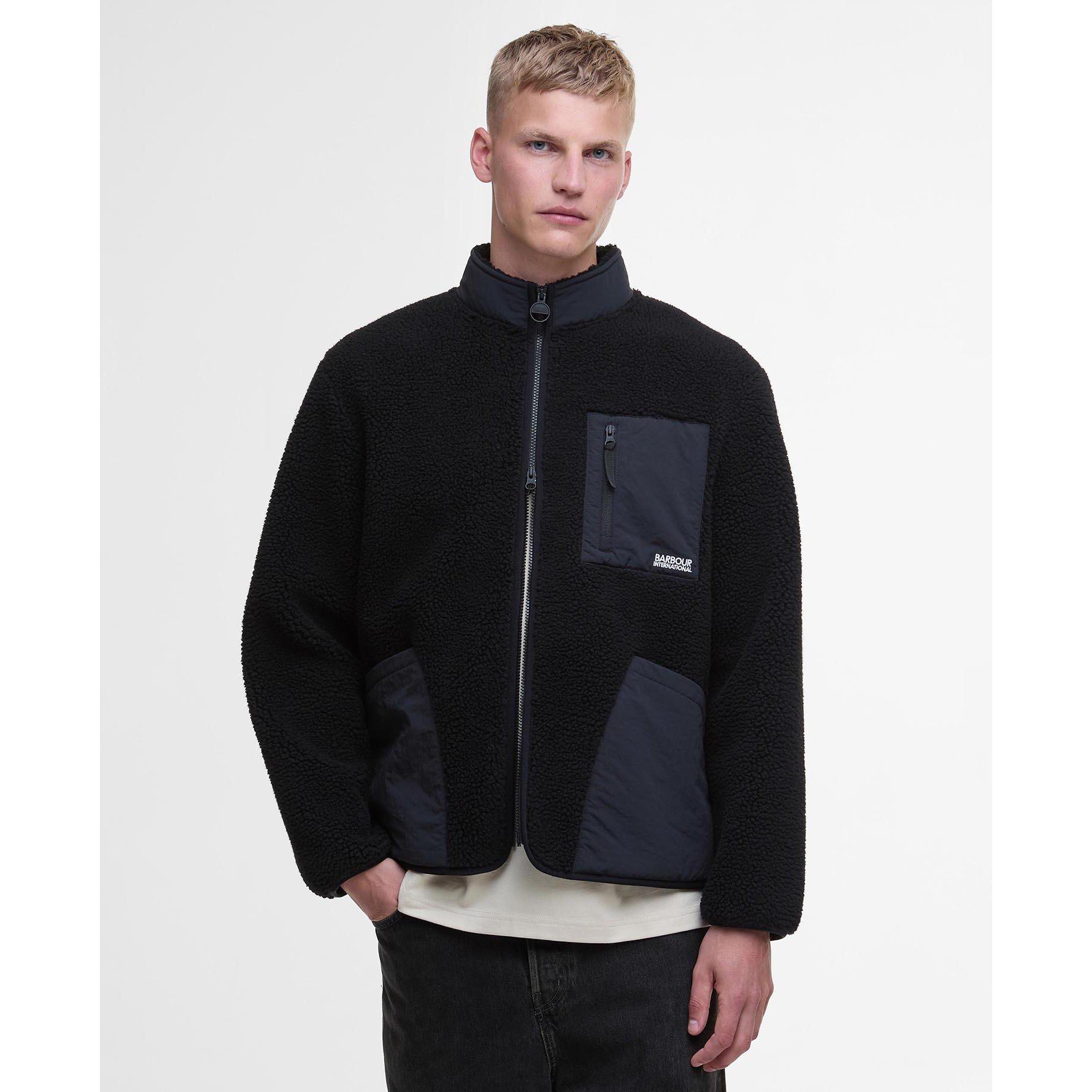 Black BK31 - Barbour International - Men's Adams Oversized Funnel Neck Long Sleeve Teddy Coat - 3