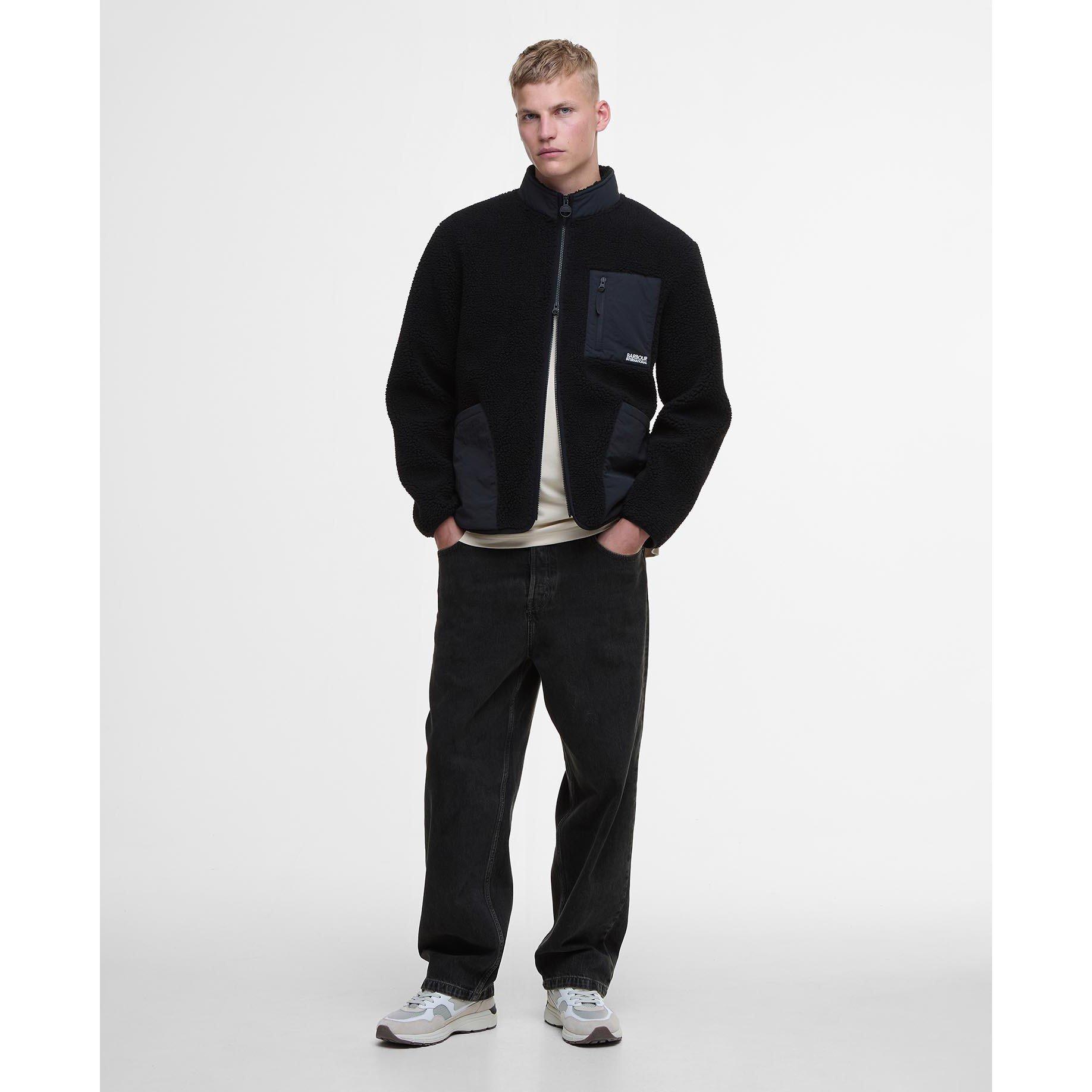 Black BK31 - Barbour International - Men's Adams Oversized Funnel Neck Long Sleeve Teddy Coat - 6