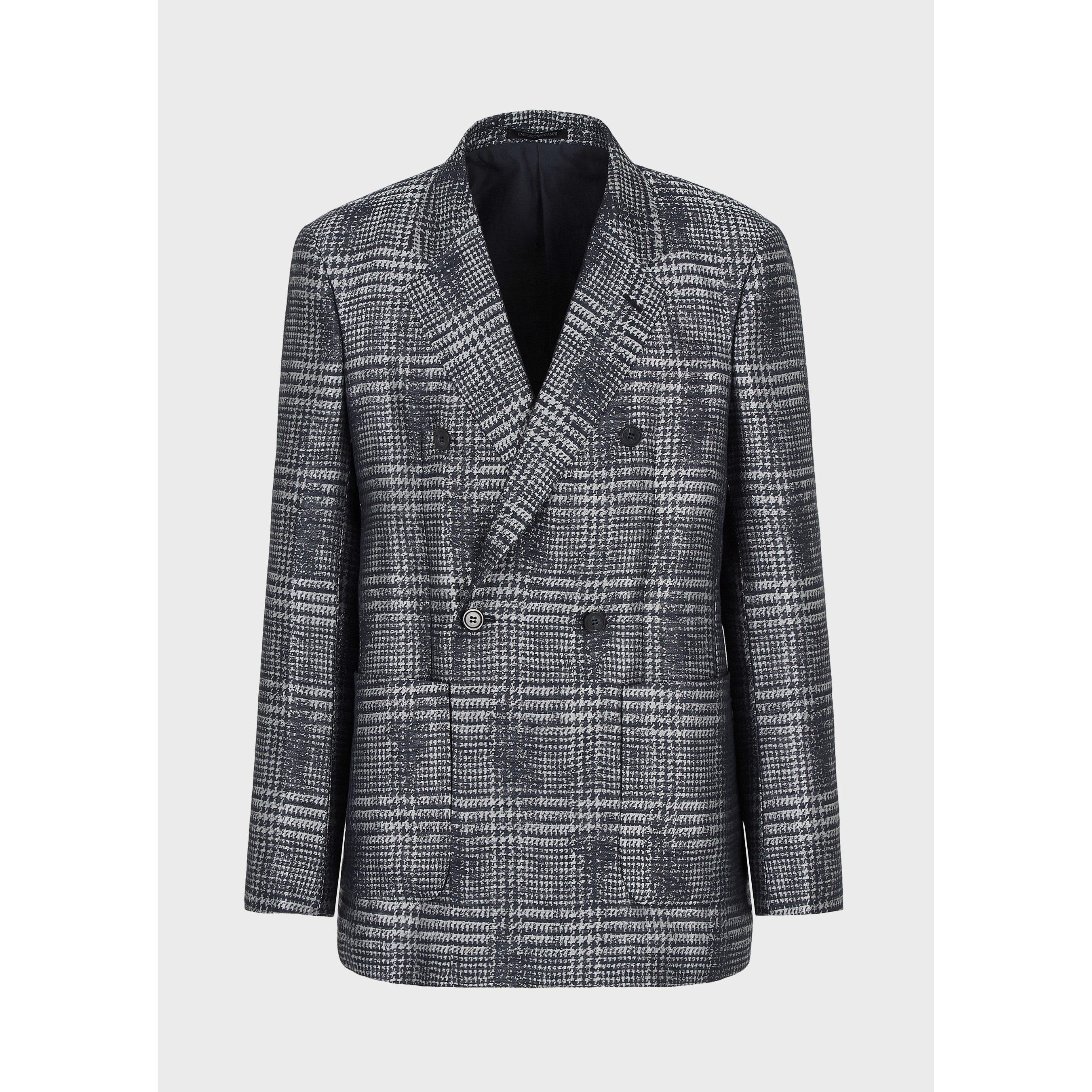 Emporio Armani Men's Check Plaid Tailored Fit Blazer - Grey  - 3XL