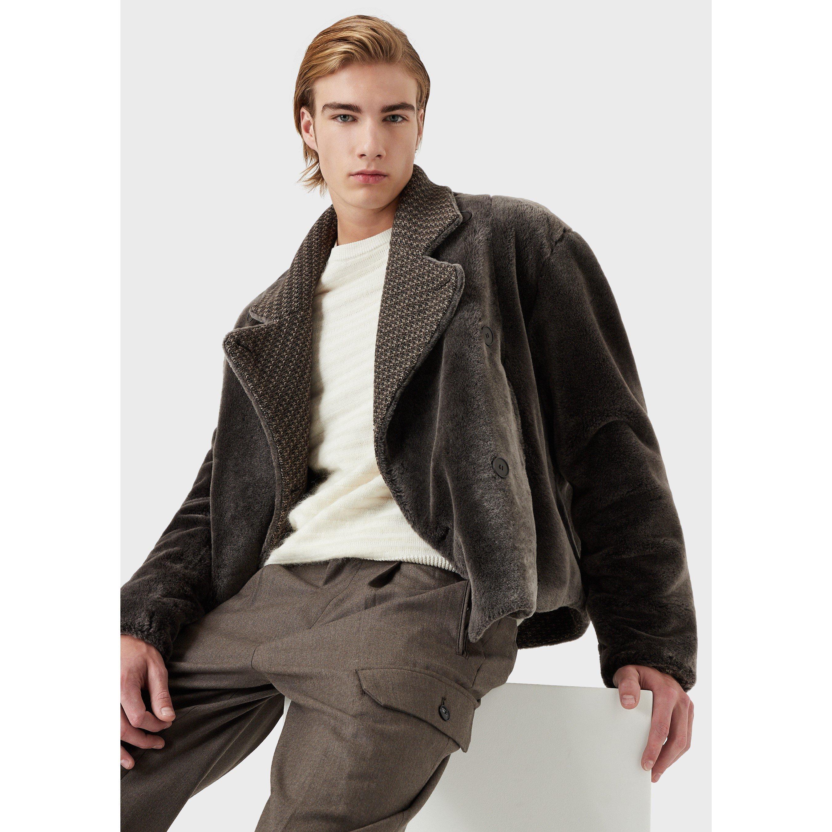 Blk Brwn Mlt - Emporio Armani - Men's  Reversible Shearling Jacket - 2