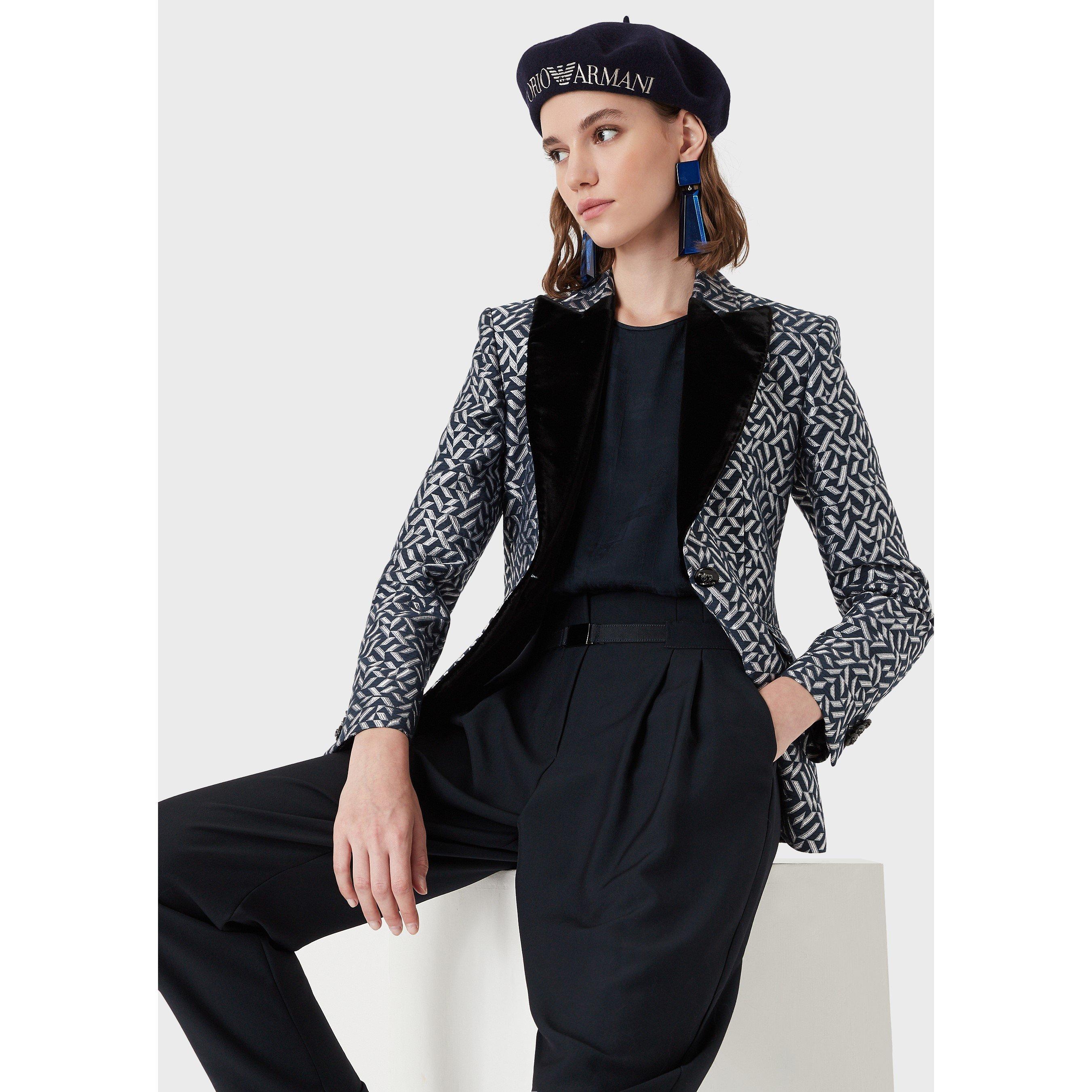 Blk/Wht Mlti - Emporio Armani - Women's Structured Tailored Blazer - 2