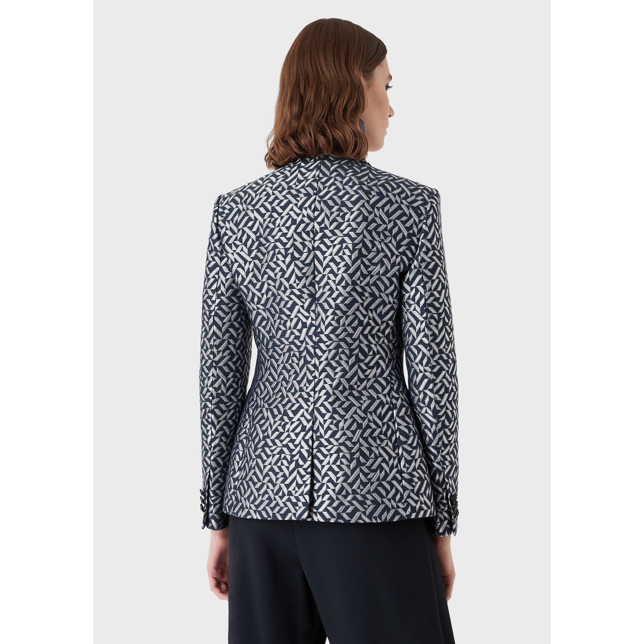 Blk/Wht Mlti - Emporio Armani - Women's Structured Tailored Blazer - 3