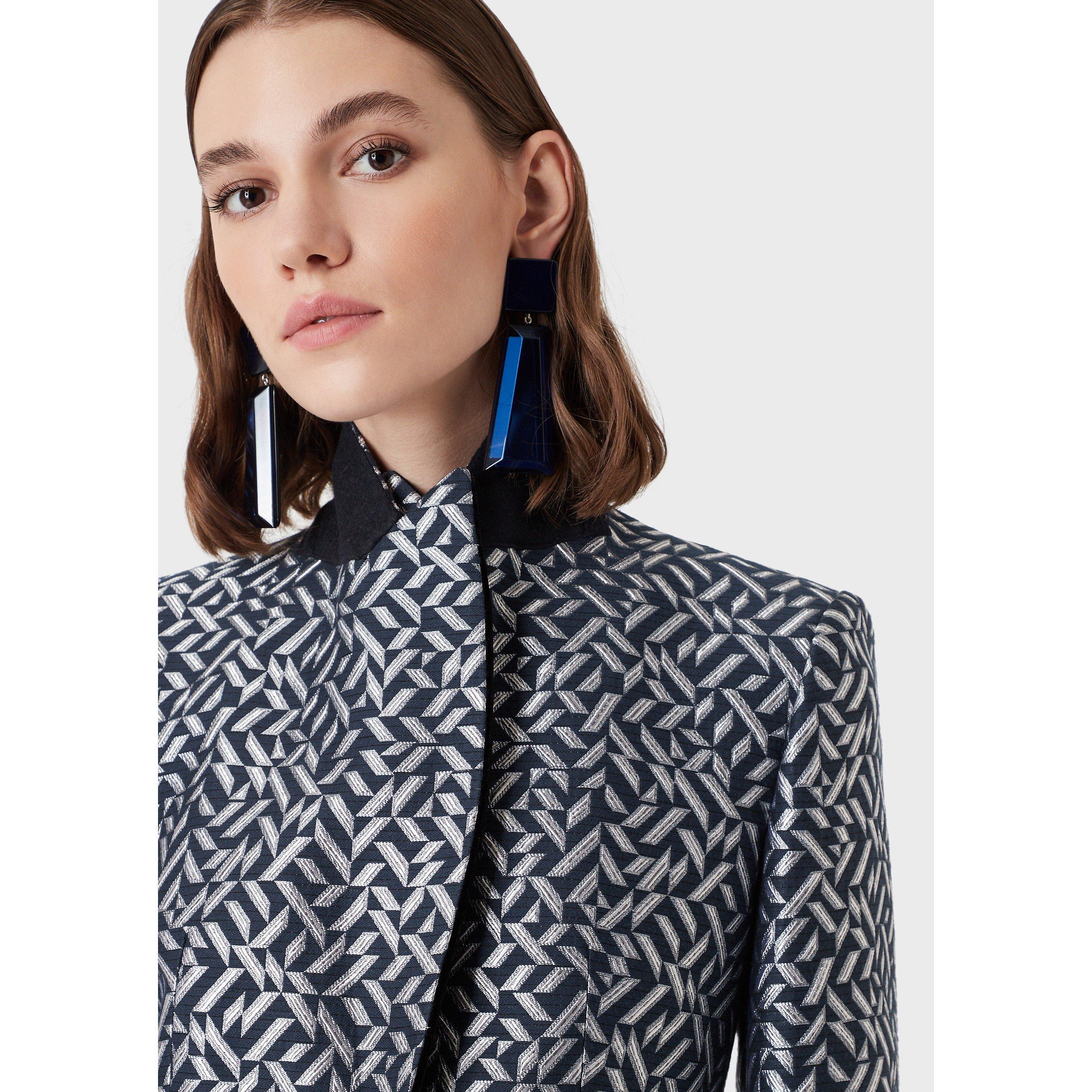 Blk/Wht Mlti - Emporio Armani - Women's Structured Tailored Blazer - 5