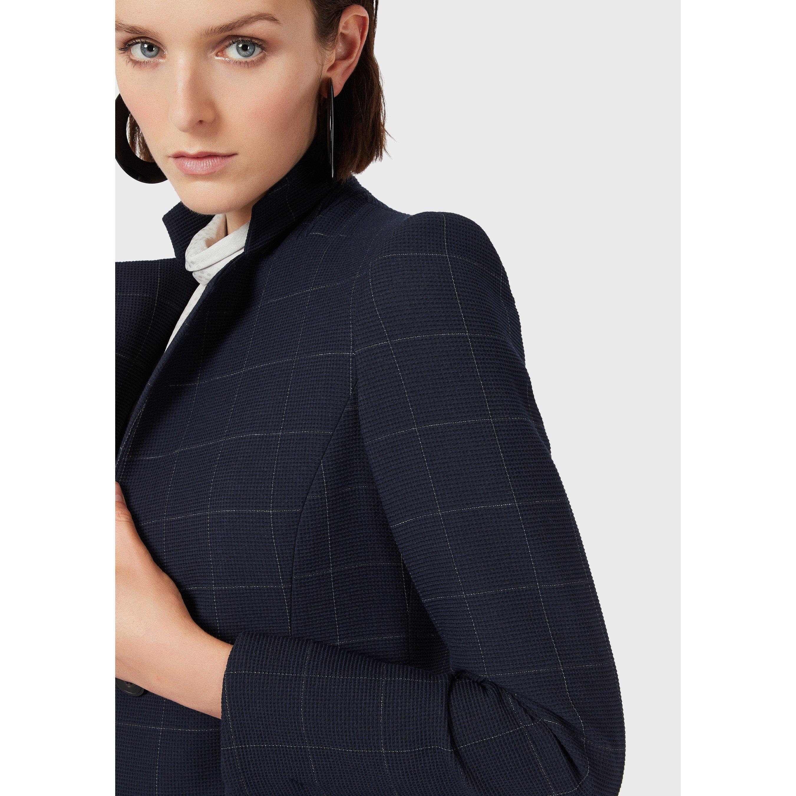 Blue Check - Emporio Armani - Women's Check Fabric Blazer - 2