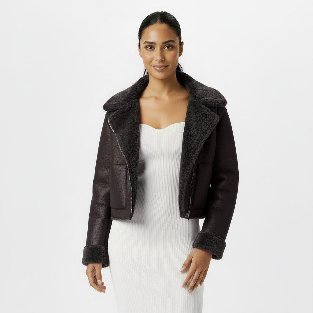 Khaki - Jack Wills - Women's Reverse Structured Shearling Jacket - 3