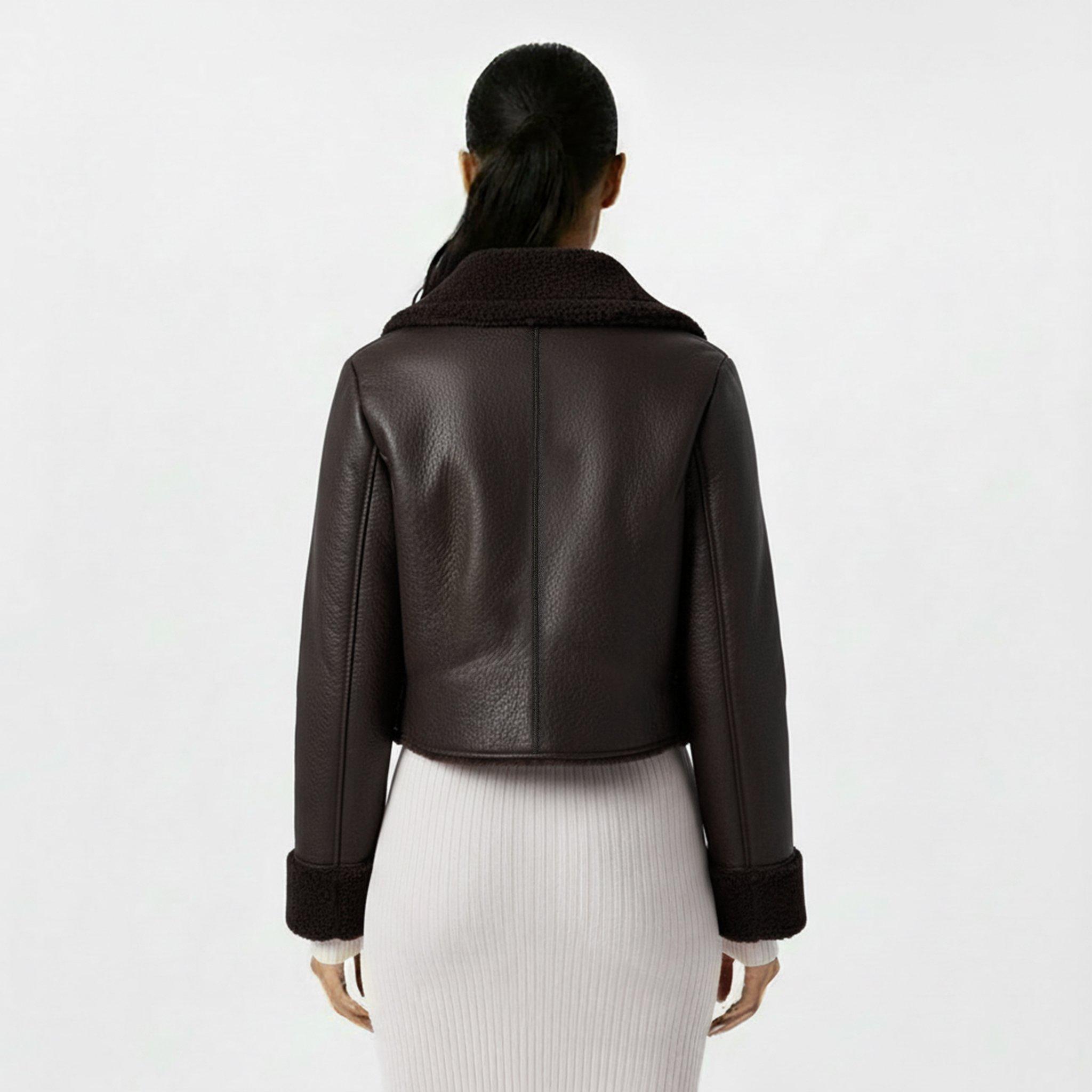 Khaki - Jack Wills - Women's Reverse Structured Shearling Jacket - 4