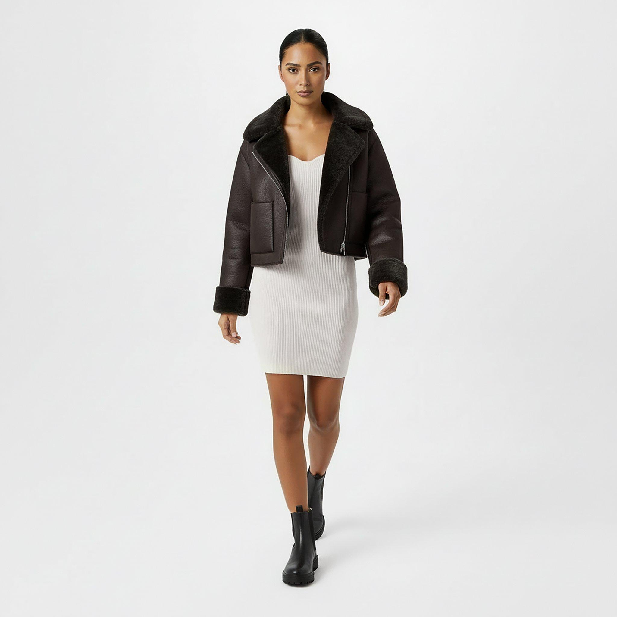 Khaki - Jack Wills - Women's Reverse Structured Shearling Jacket - 5