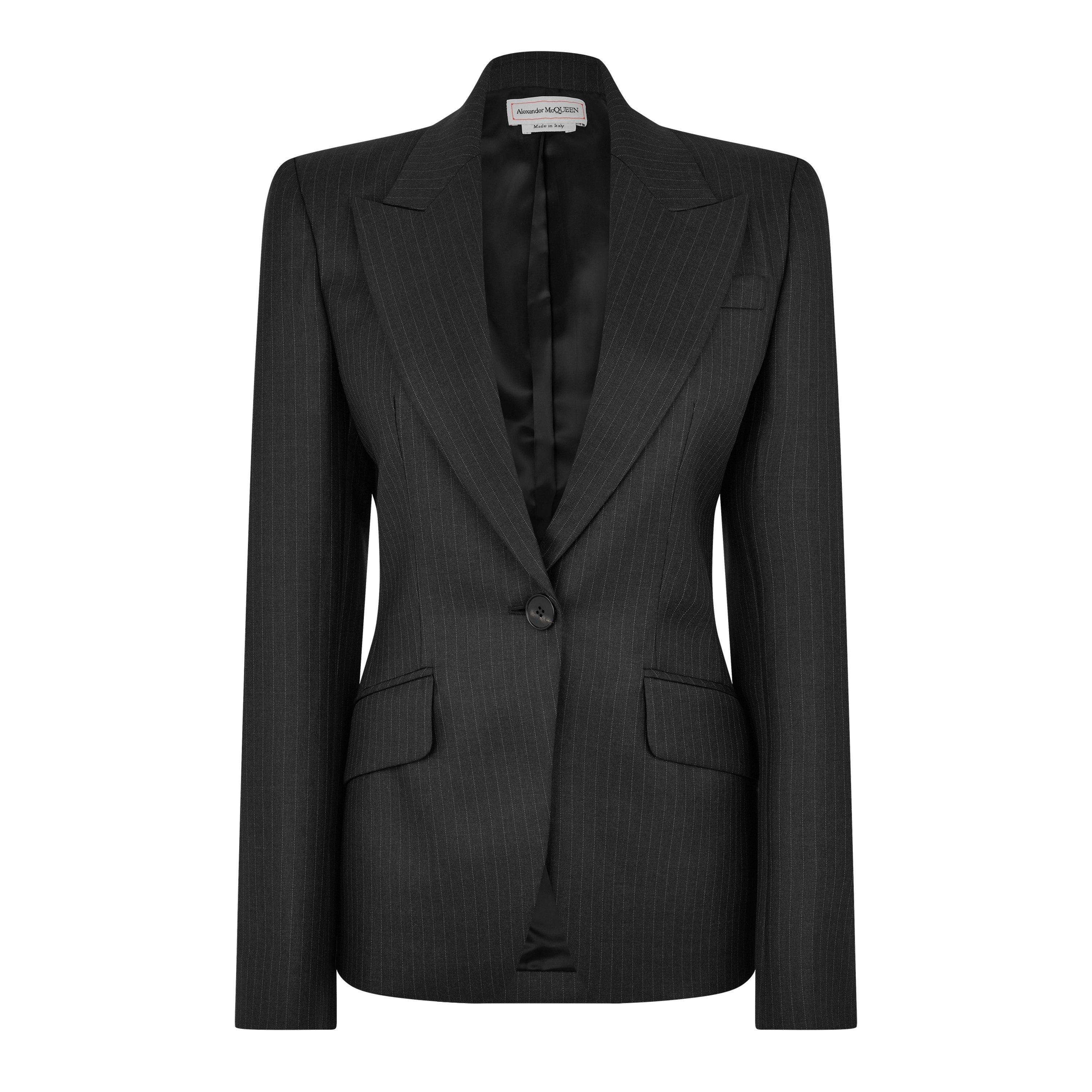 GREY - Alexander McQueen - Women's Pinstripe Wool Long Sleeve Blazer - 5