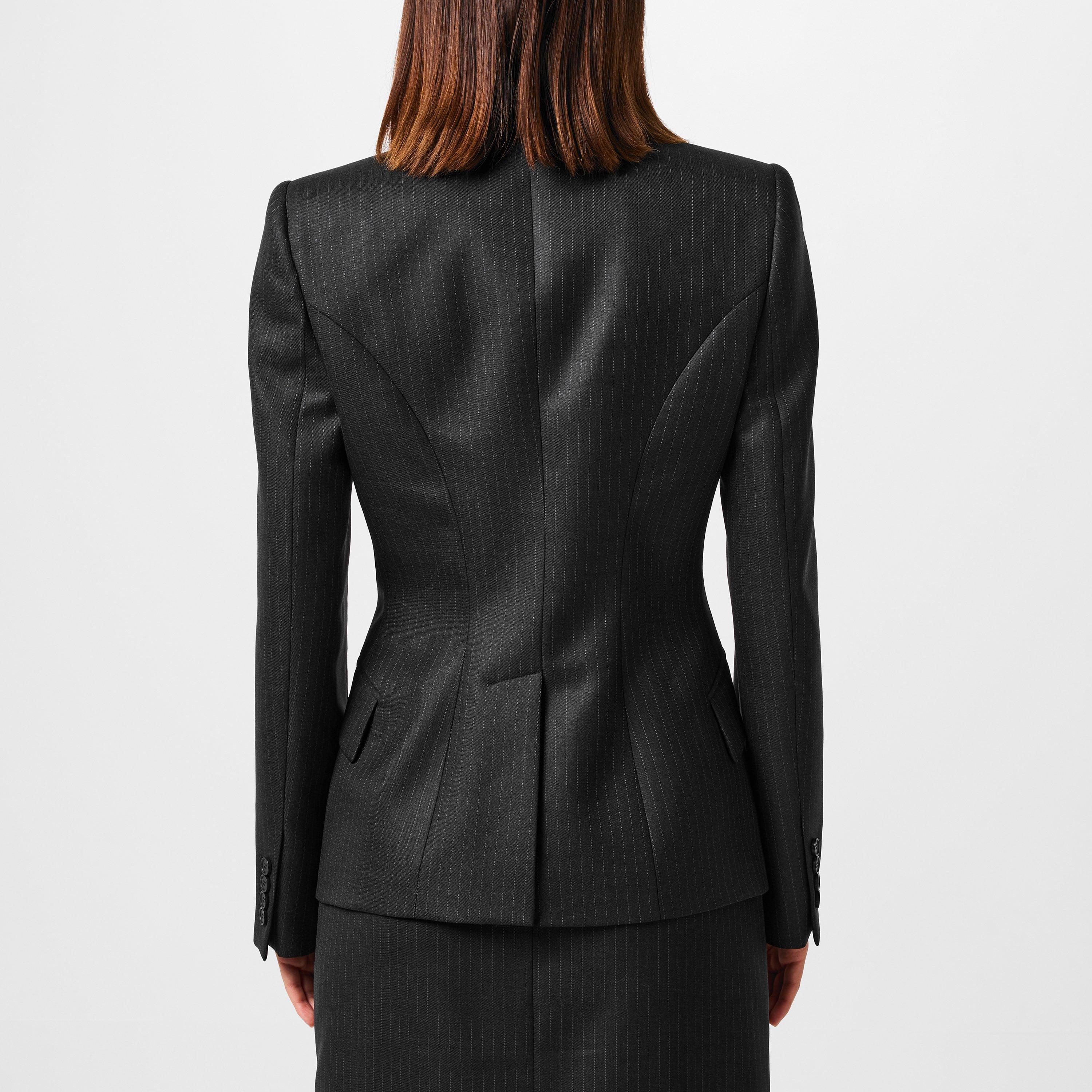 GREY - Alexander McQueen - Women's Pinstripe Wool Long Sleeve Blazer - 3