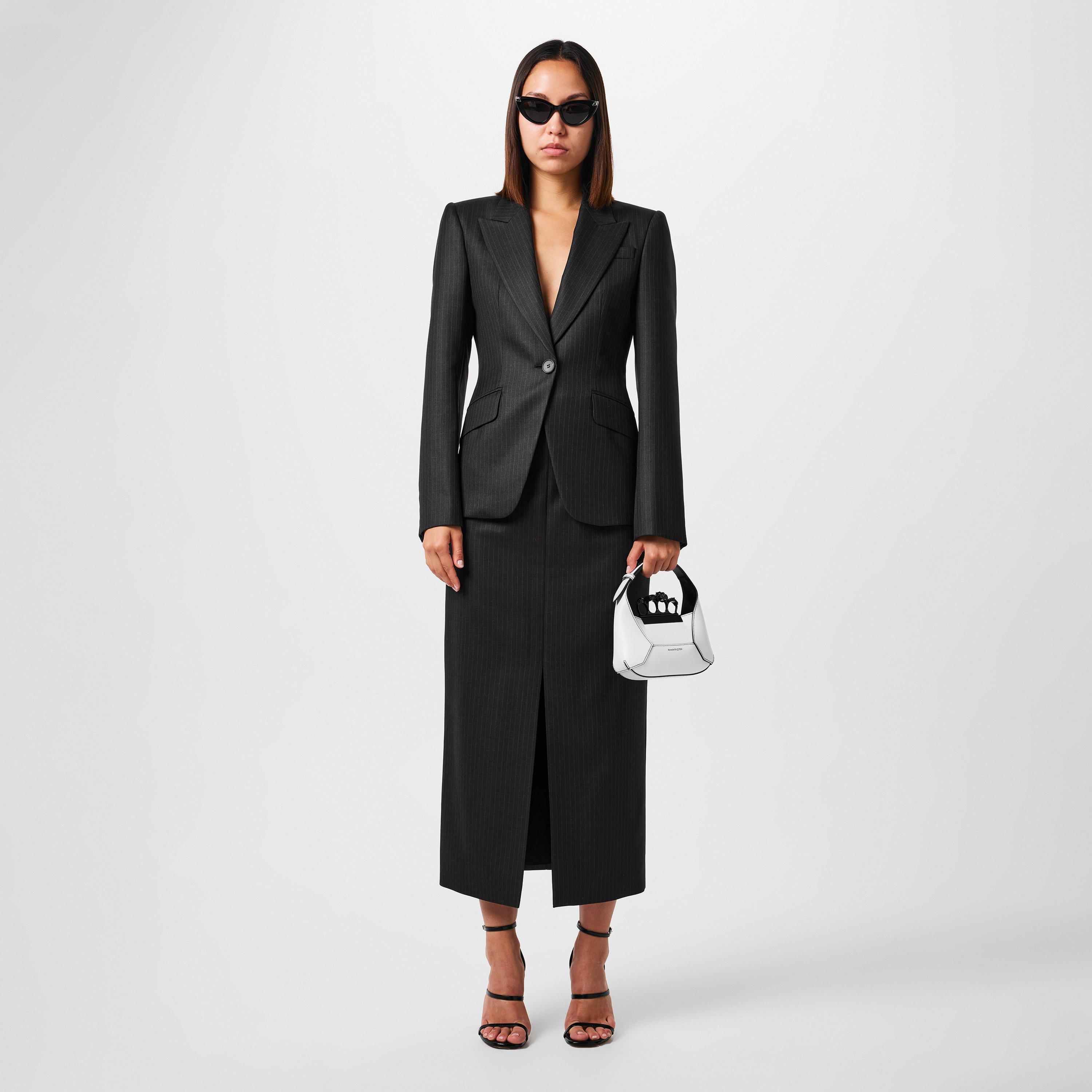 GREY - Alexander McQueen - Women's Pinstripe Wool Long Sleeve Blazer - 4