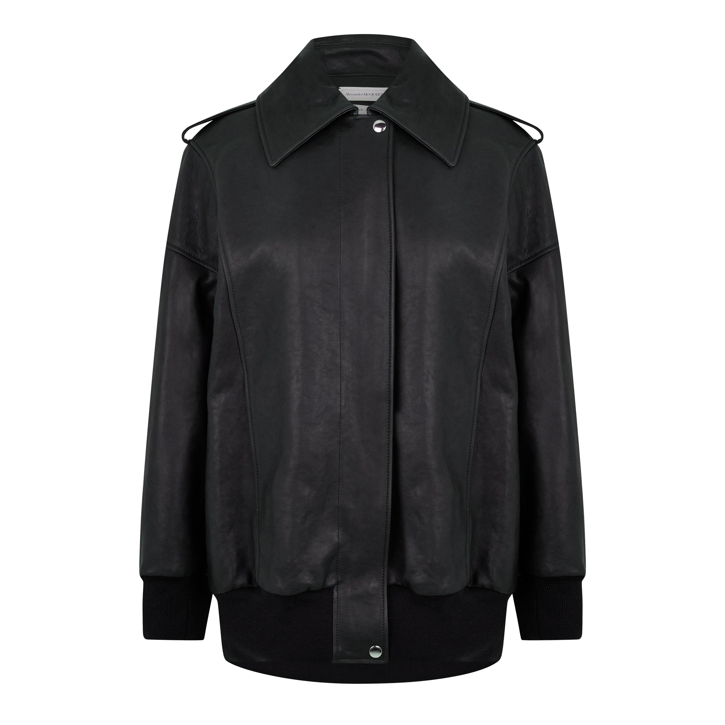 GREEN - Alexander McQueen - Women's Aviator Bomber Leather Long Sleeve Oversized Fit Jacket - 5