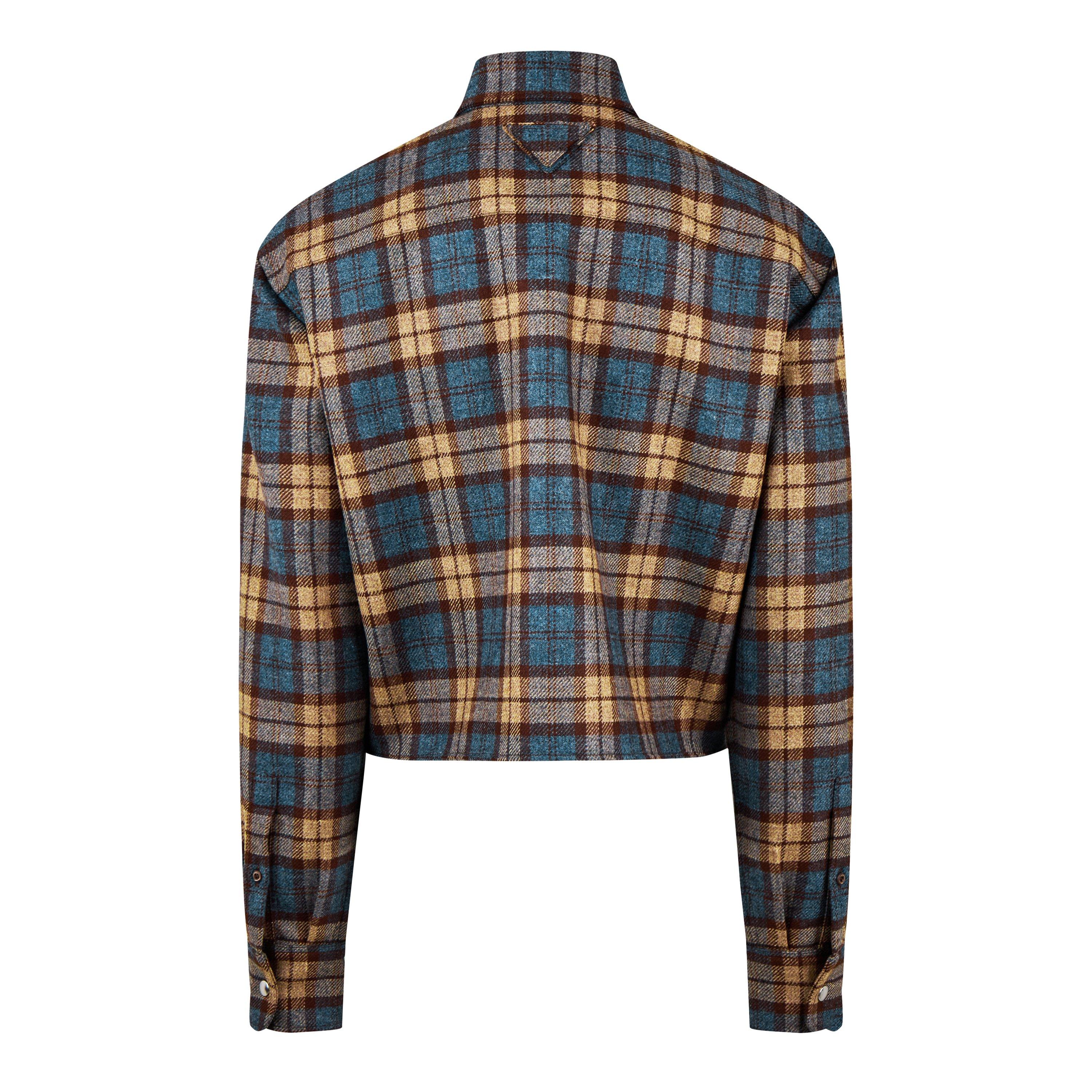 TABACCO - Prada - Women's Wool Check Print Long Sleeve Cropped Overshirt - 2