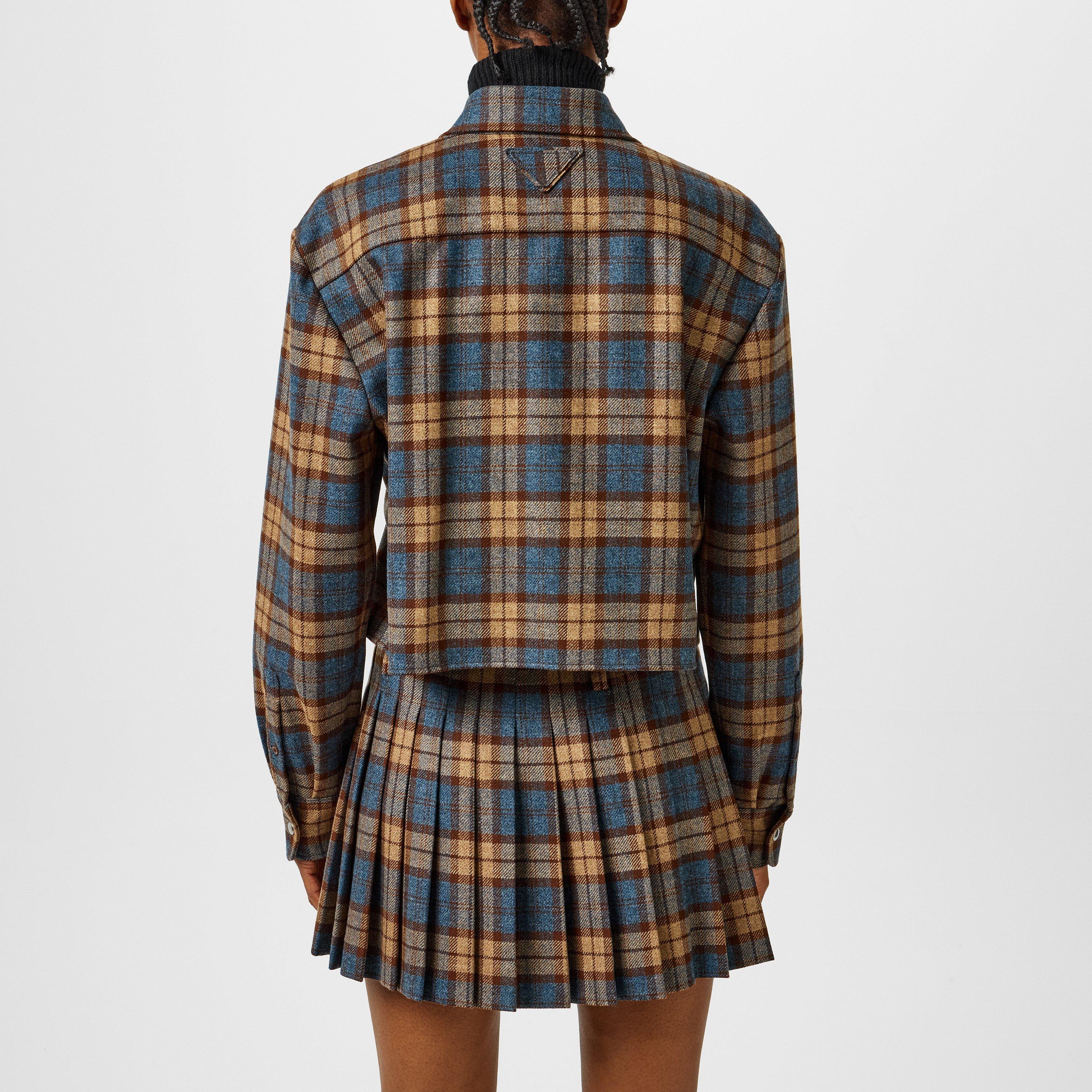 TABACCO - Prada - Women's Wool Check Print Long Sleeve Cropped Overshirt - 4