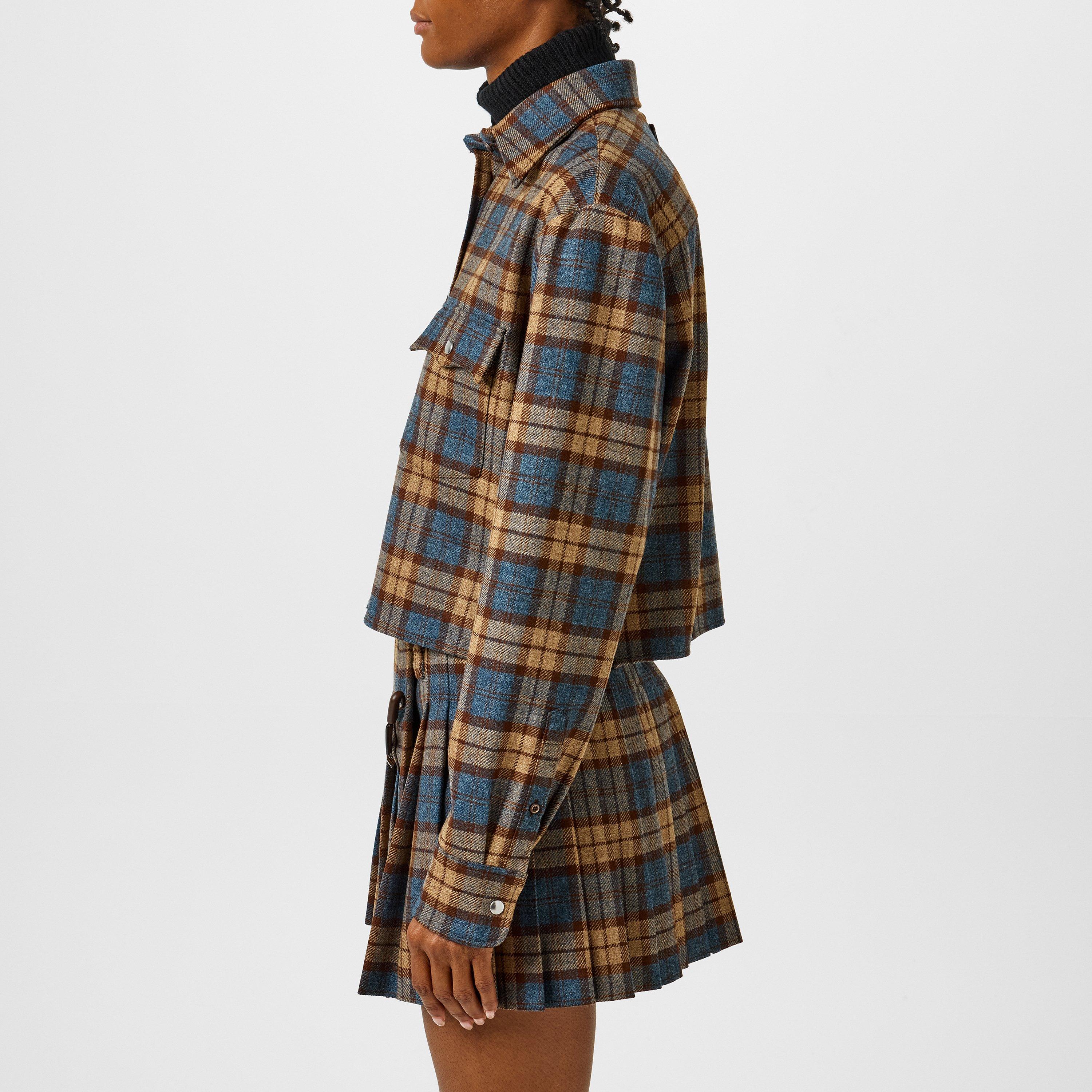 TABACCO - Prada - Women's Wool Check Print Long Sleeve Cropped Overshirt - 5