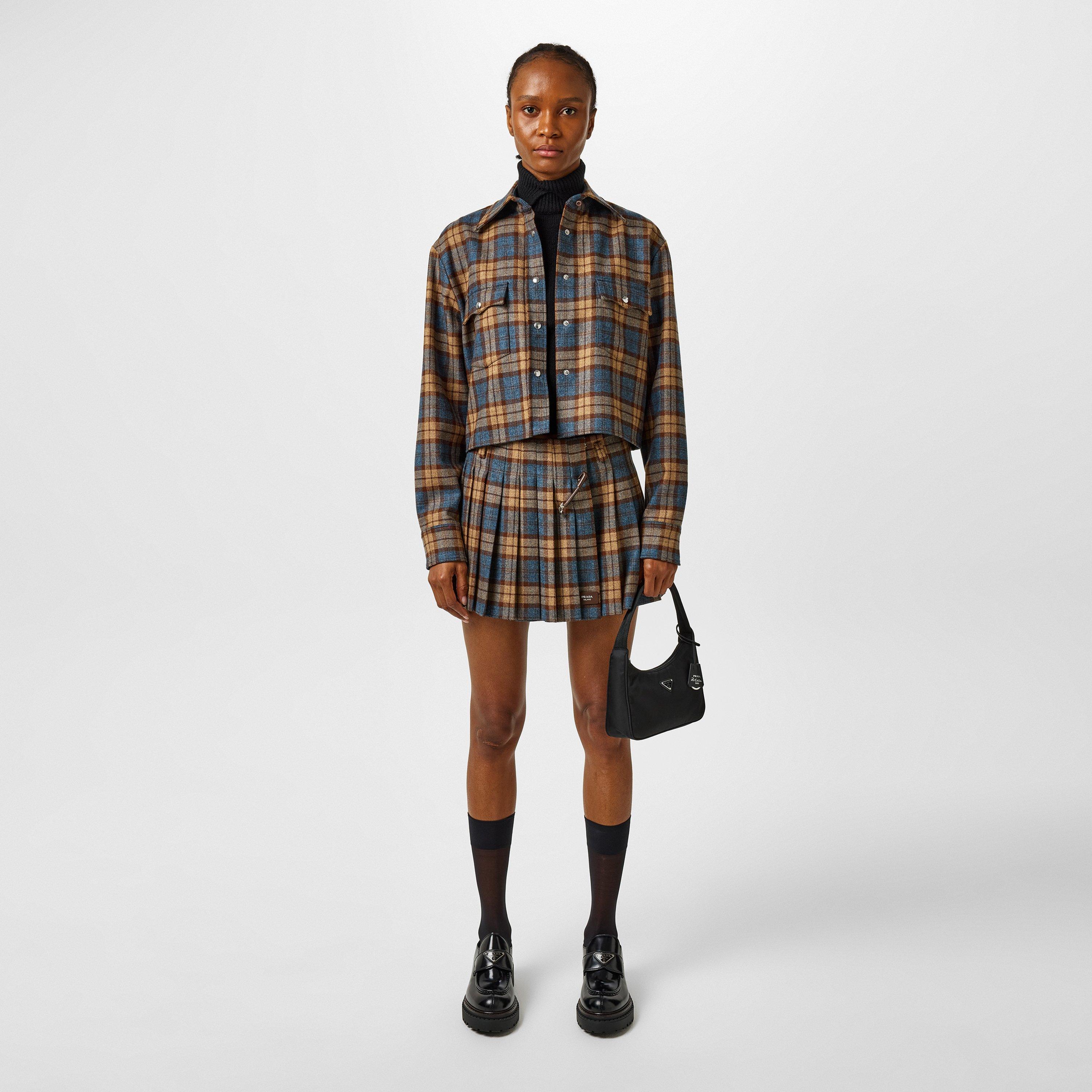 TABACCO - Prada - Women's Wool Check Print Long Sleeve Cropped Overshirt - 6