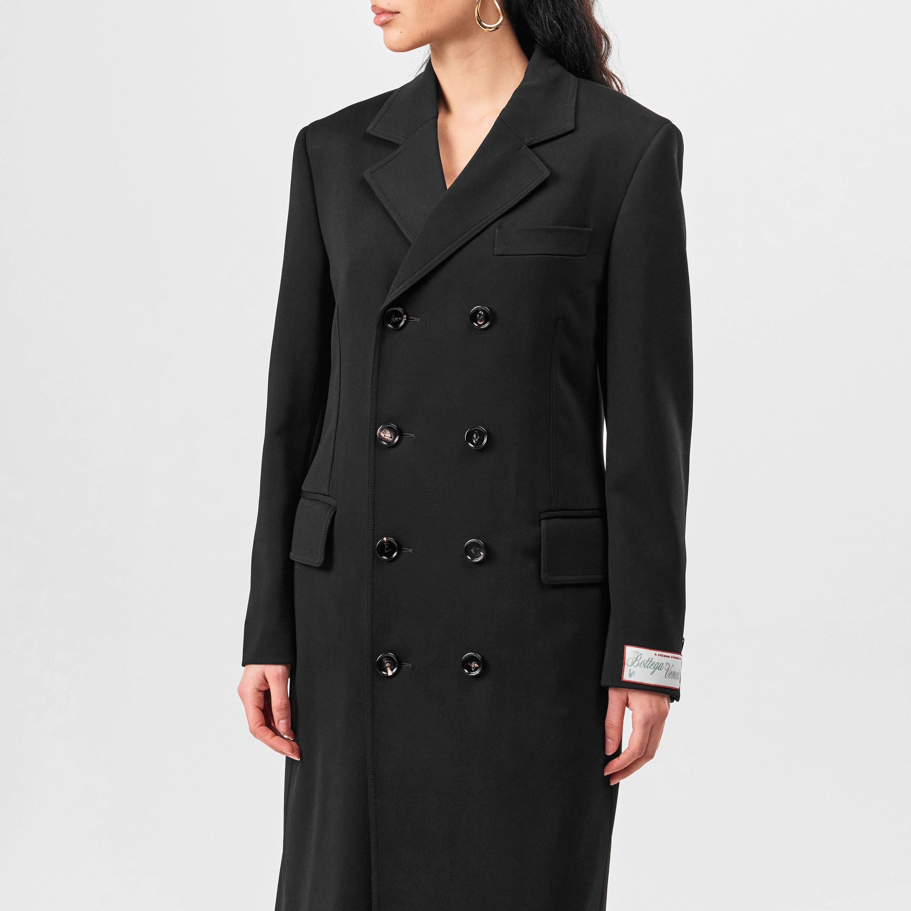 Black - Bottega Veneta - Women's Matt Fluid Jersey Viscose Mid-Length Long Sleeve Overcoat - 3