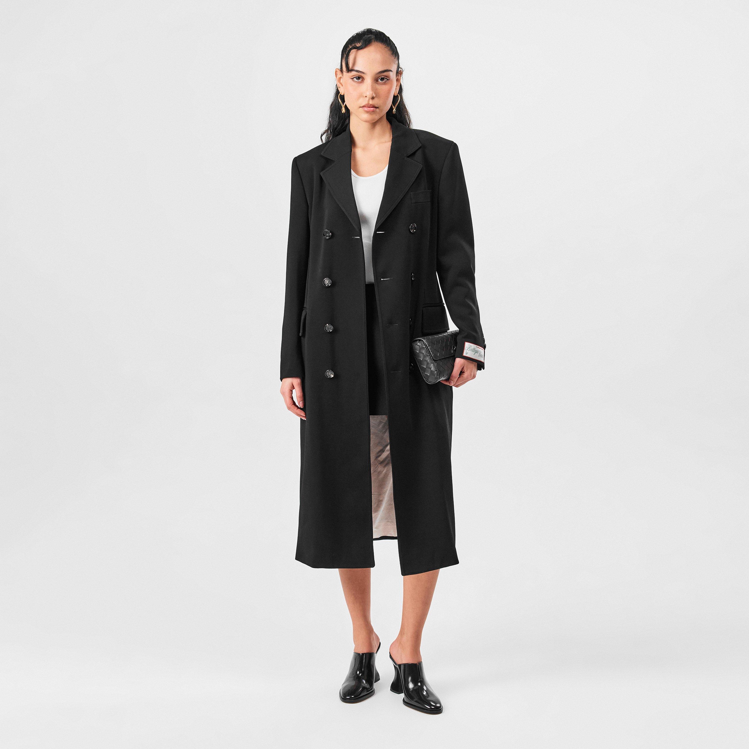 Black - Bottega Veneta - Women's Matt Fluid Jersey Viscose Mid-Length Long Sleeve Overcoat - 6