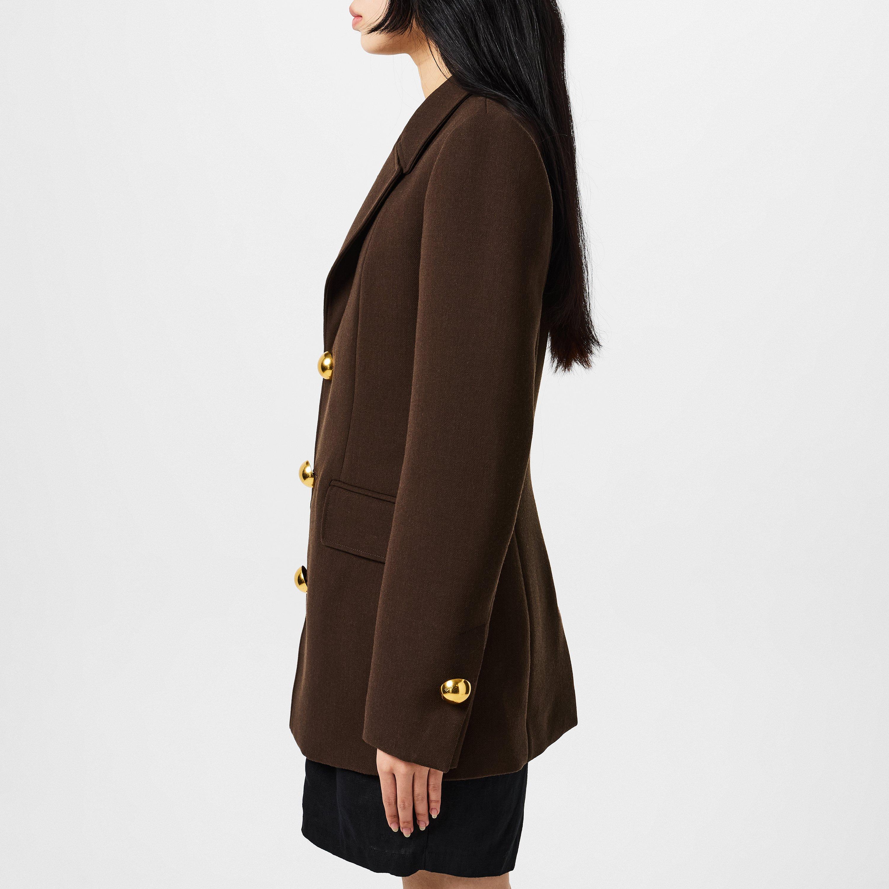 Dark Coffee 221 - Ami Paris - Women's Three Buttons Wool Long Sleeve Blazer - 2