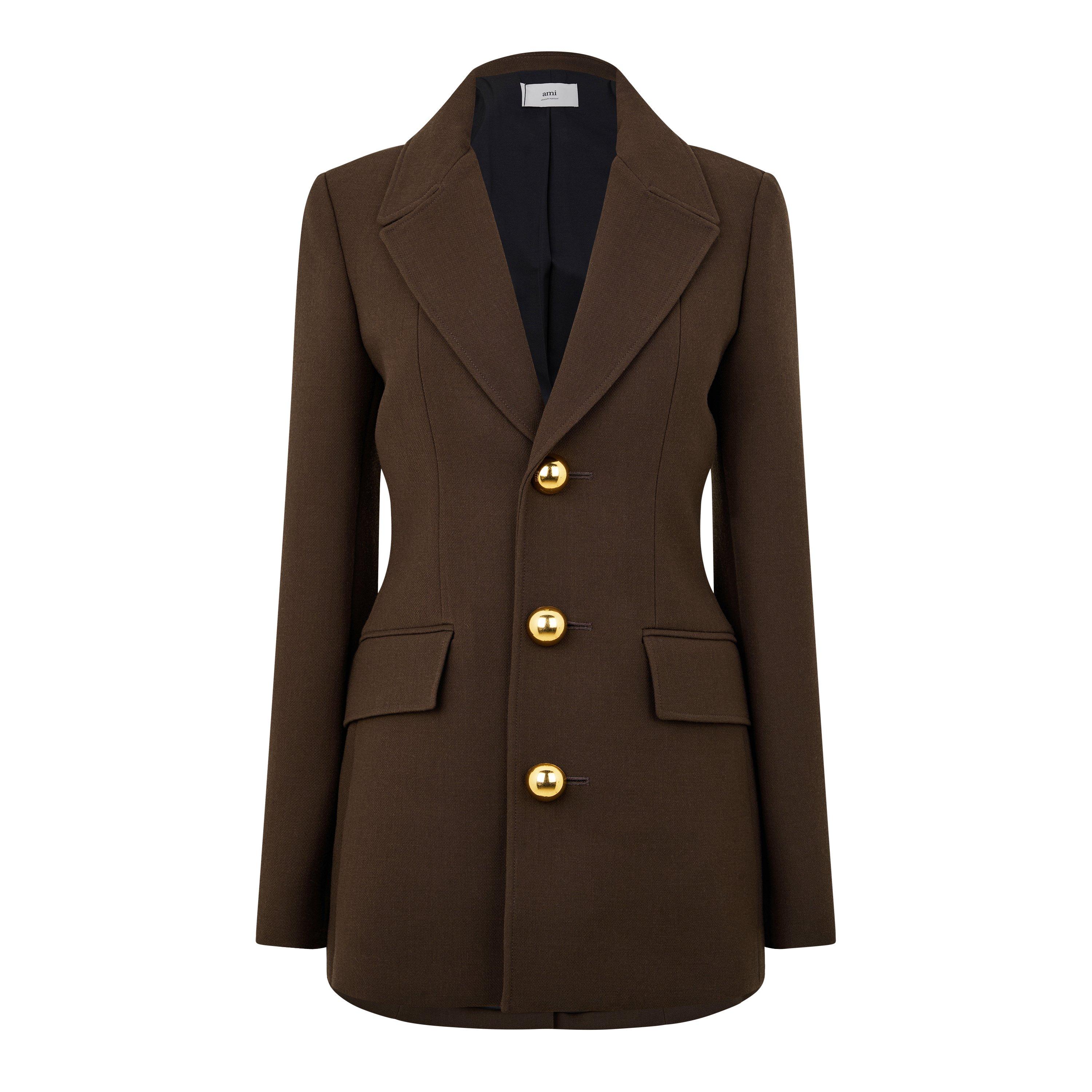 Dark Coffee 221 - Ami Paris - Women's Three Buttons Wool Long Sleeve Blazer - 5