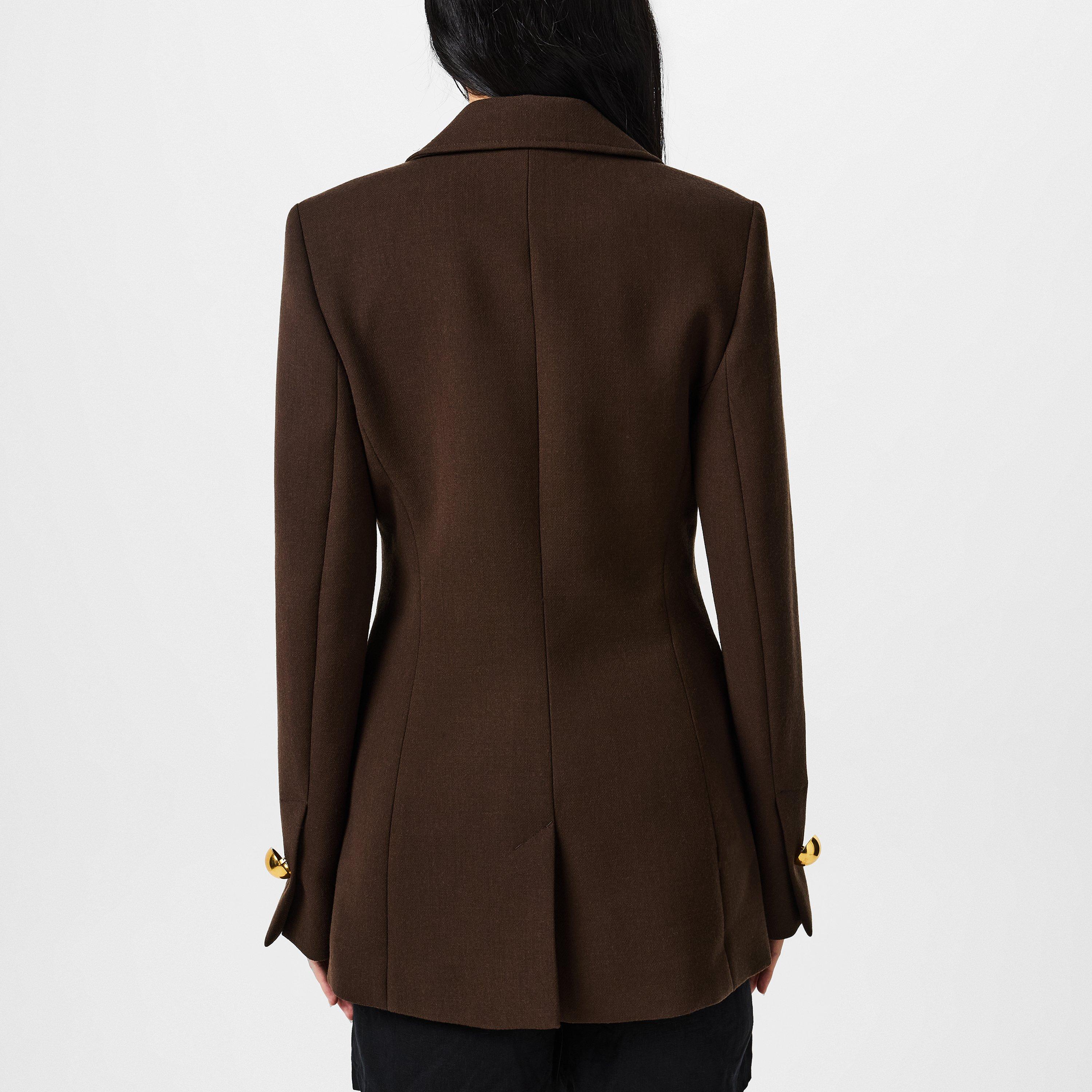 Dark Coffee 221 - Ami Paris - Women's Three Buttons Wool Long Sleeve Blazer - 3