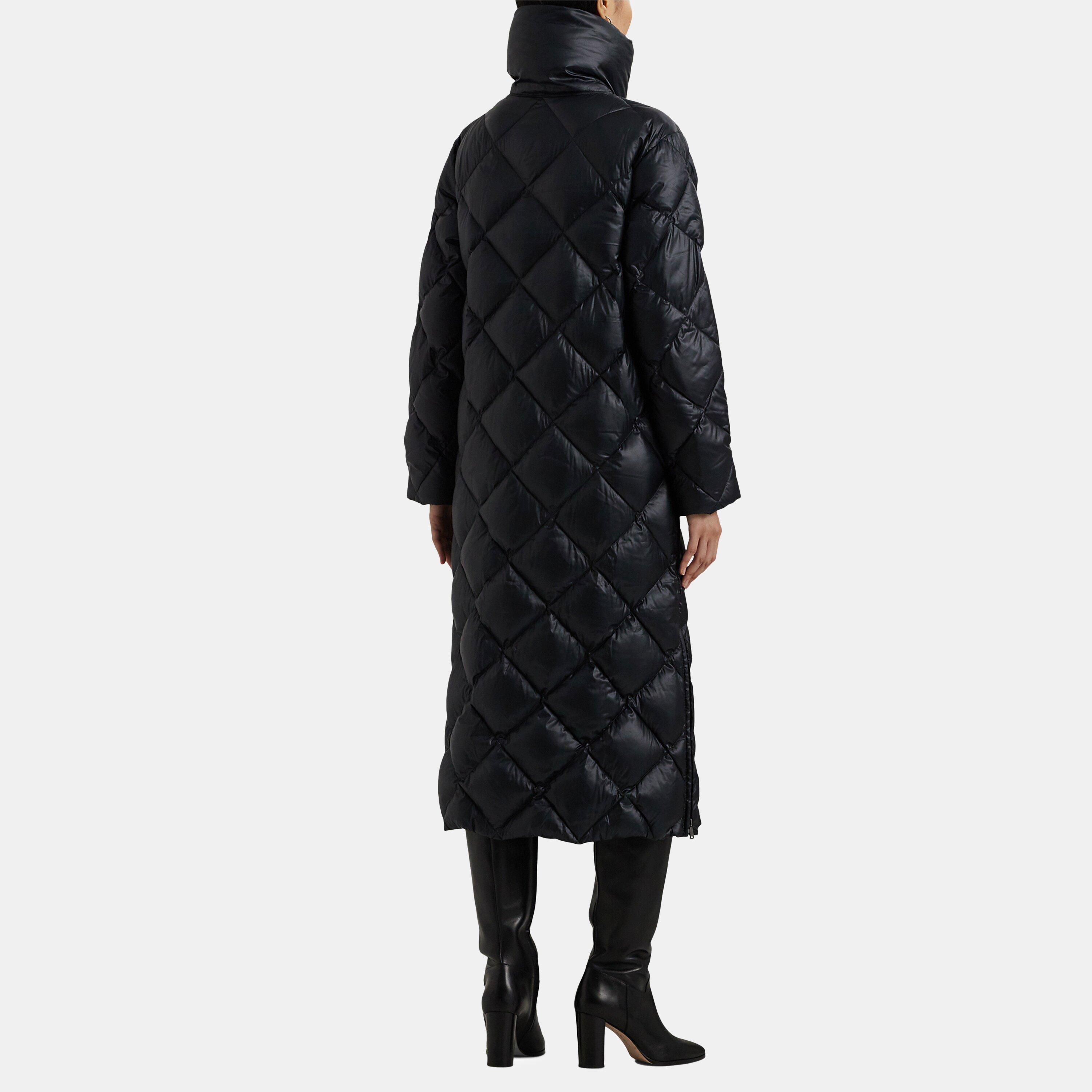 Black - Lauren by Ralph Lauren - Women's Duck Down Funnel Neck Long Puffer Jacket - 3