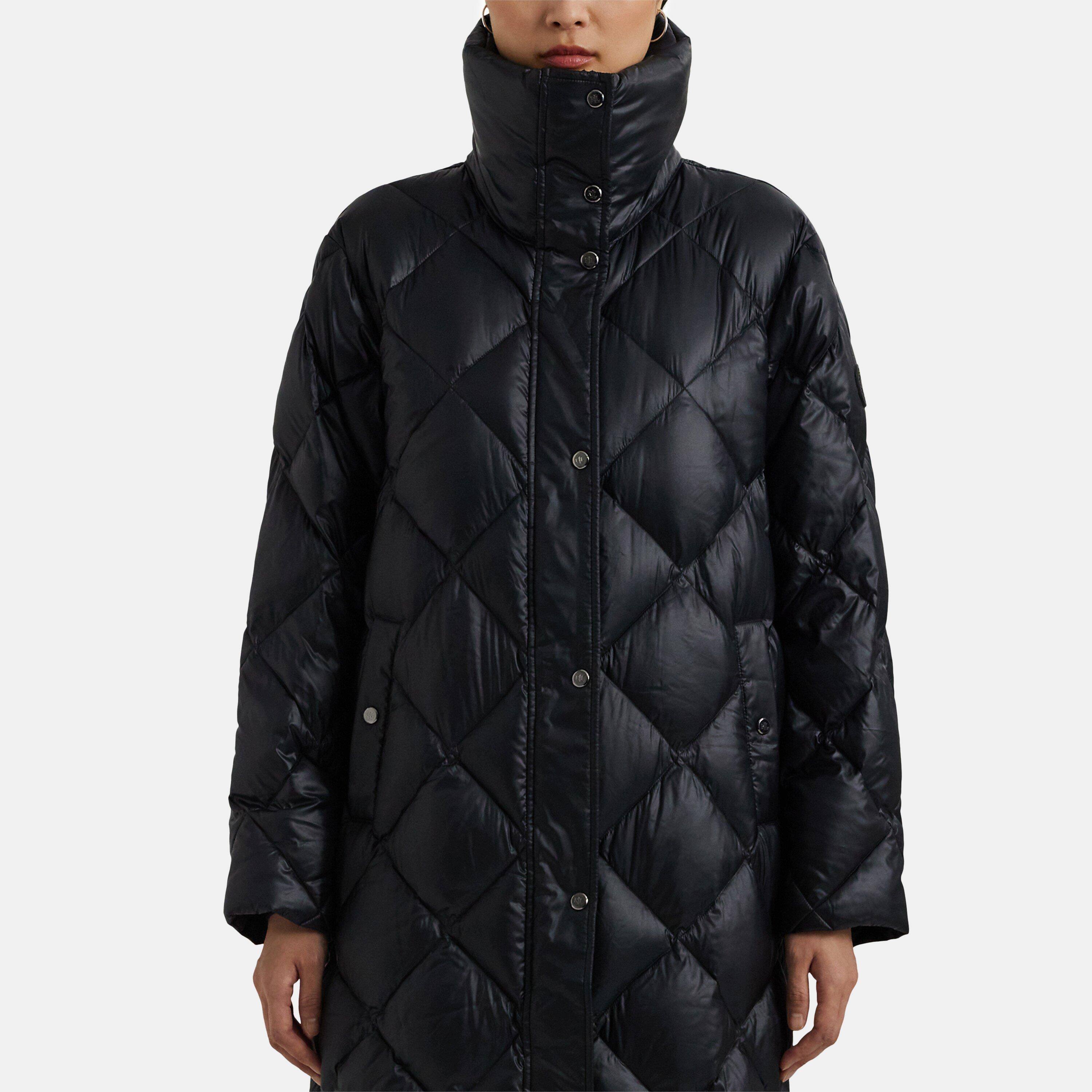 Black - Lauren by Ralph Lauren - Women's Duck Down Funnel Neck Long Puffer Jacket - 4