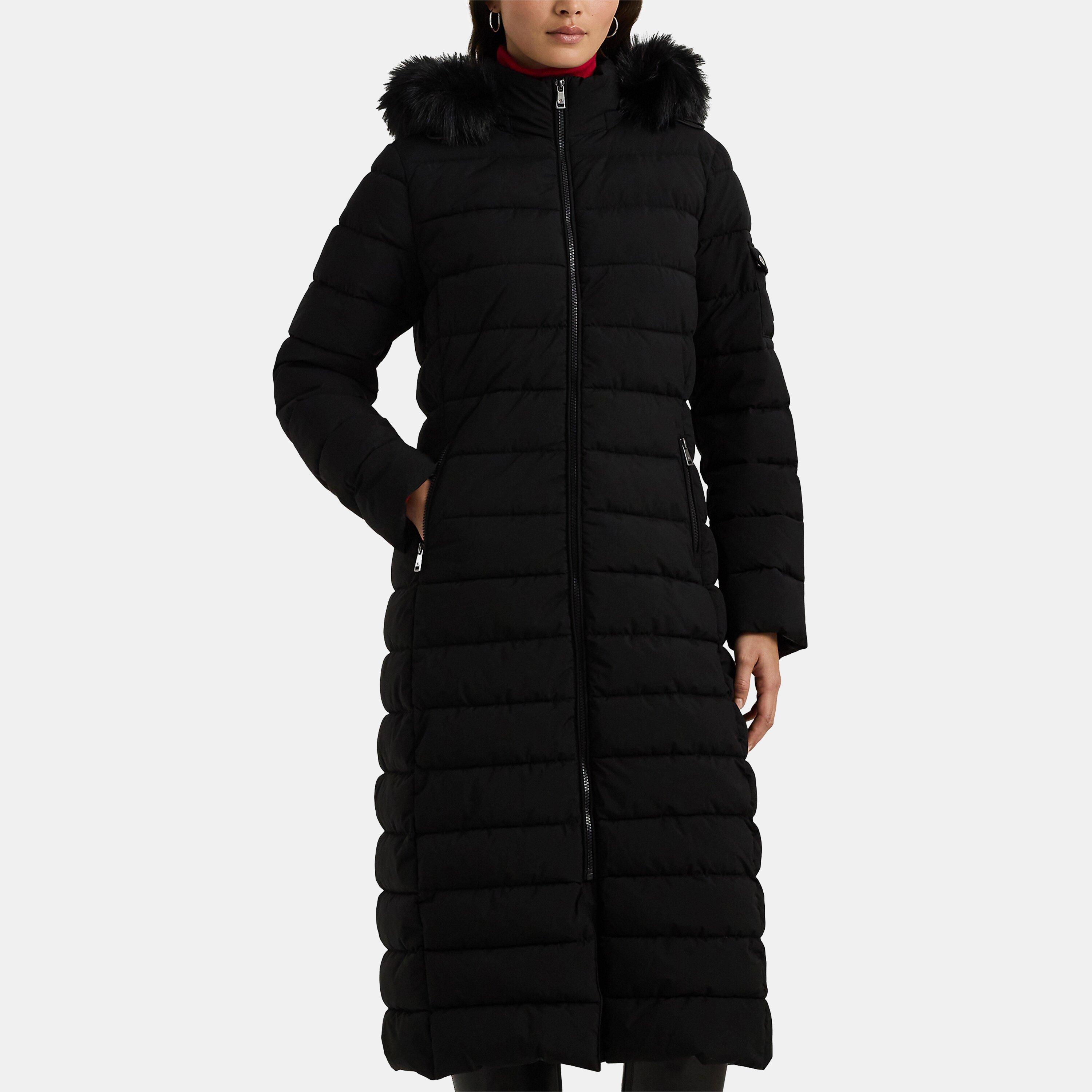 Black - Lauren by Ralph Lauren - Women's  Water Resistant Faux Fur Hood Long Puffer Jacket - 2