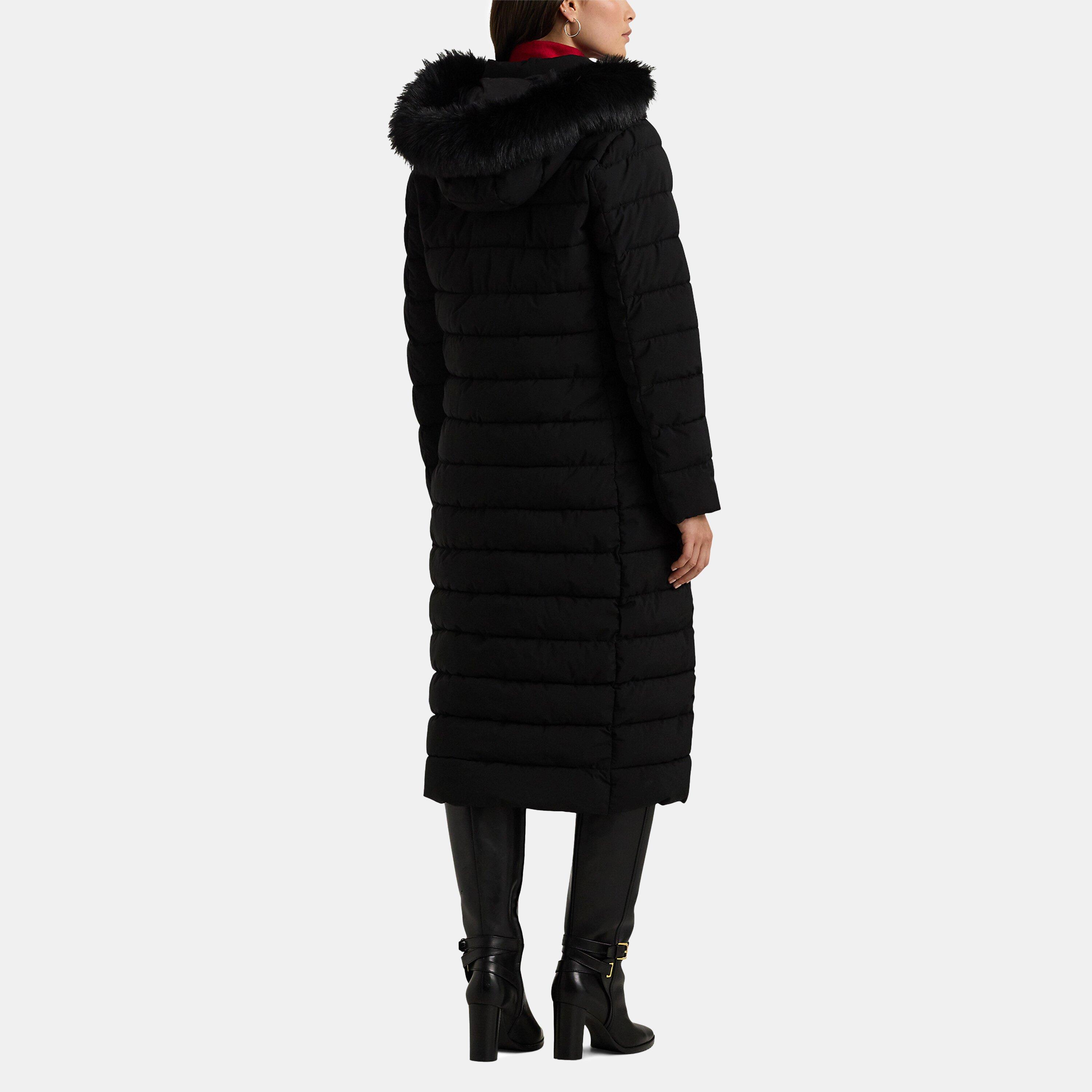 Black - Lauren by Ralph Lauren - Women's  Water Resistant Faux Fur Hood Long Puffer Jacket - 3