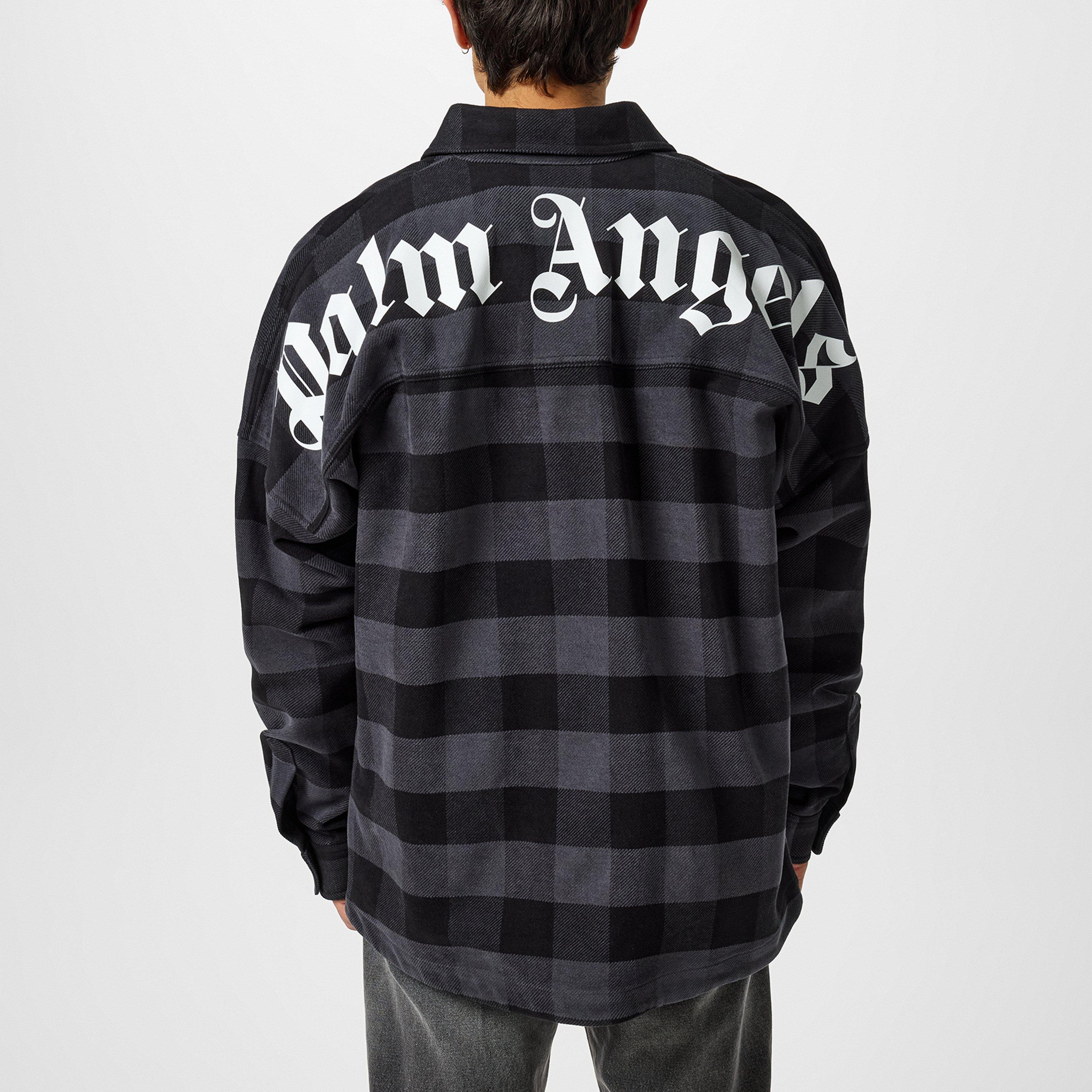 Black/White - Palm Angels - Men's Classic Logo Cotton Long Sleeve Oversized Fit Overshirt - 4