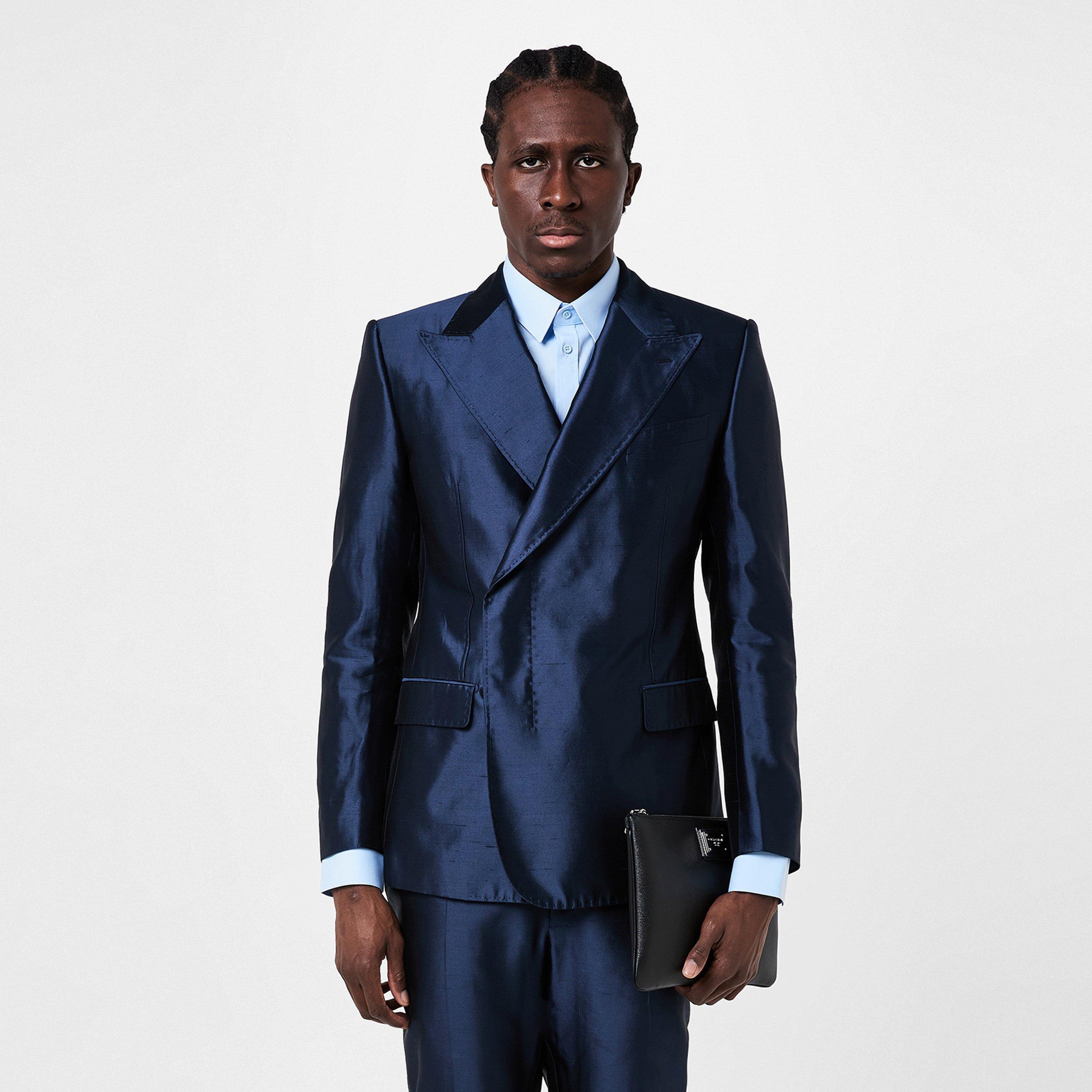 Blu Scurissimo - Dolce and Gabbana - Men's Double Breasted Silk Long Sleeve Blazer - 1