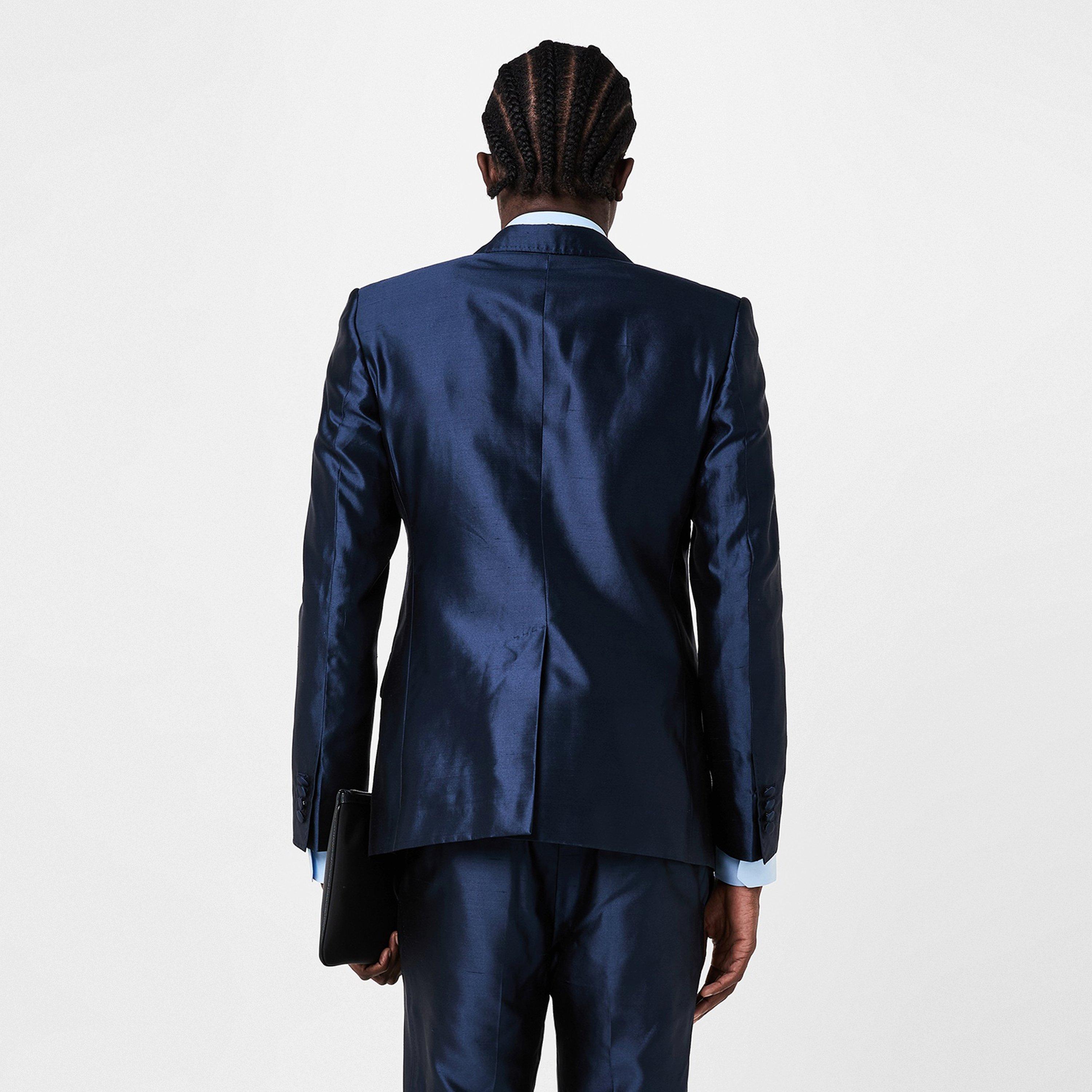 Blu Scurissimo - Dolce and Gabbana - Men's Double Breasted Silk Long Sleeve Blazer - 2