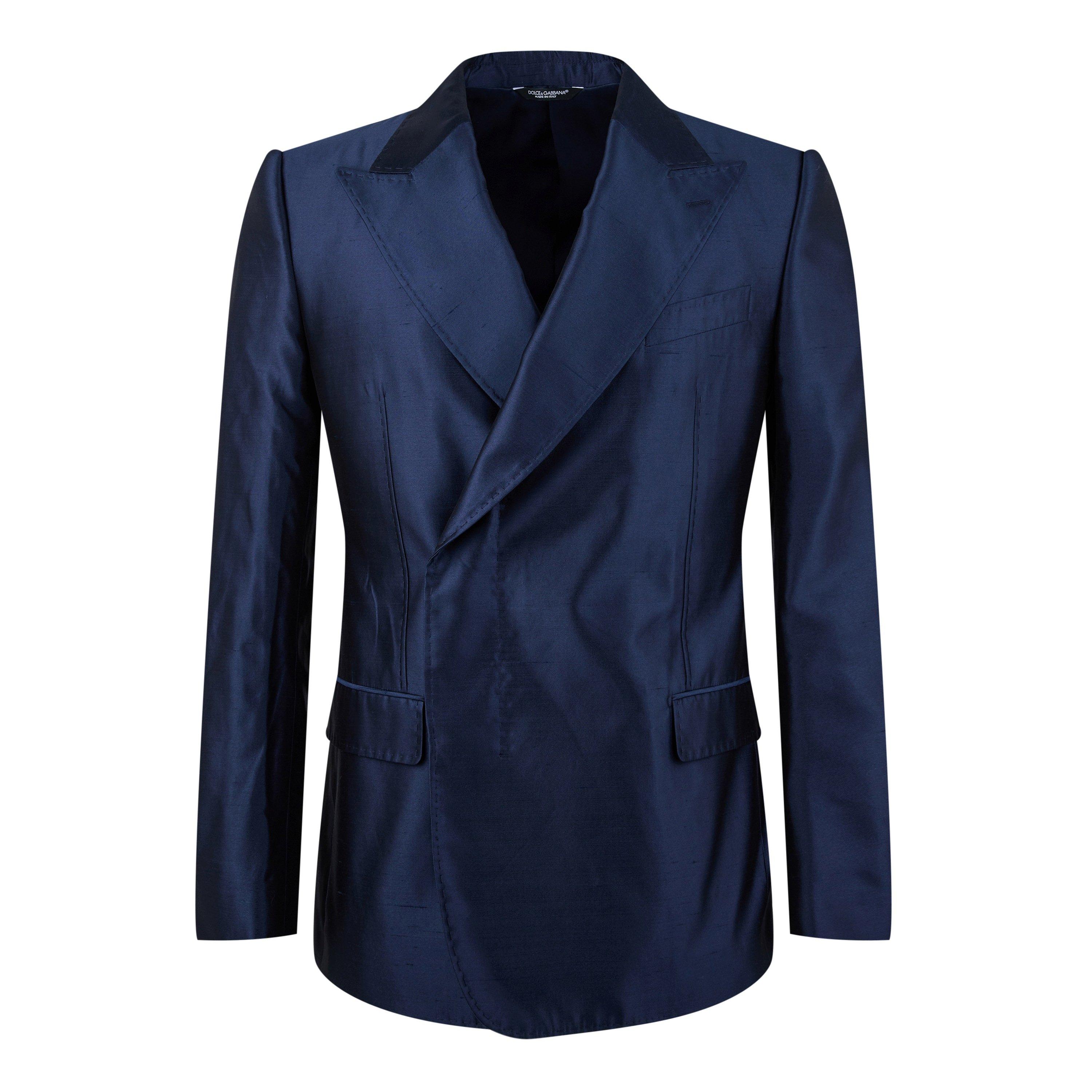 Blu Scurissimo - Dolce and Gabbana - Men's Double Breasted Silk Long Sleeve Blazer - 5