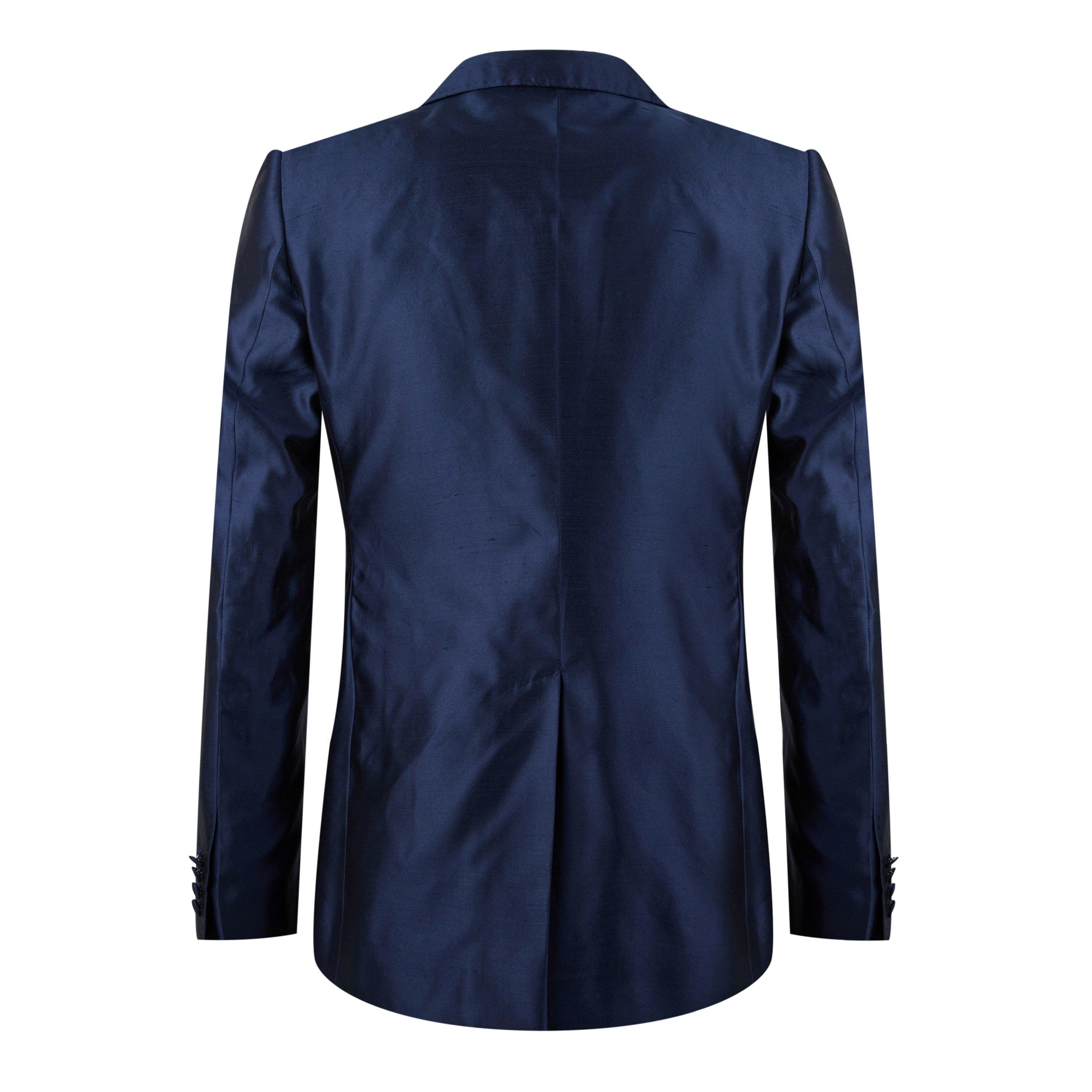 Blu Scurissimo - Dolce and Gabbana - Men's Double Breasted Silk Long Sleeve Blazer - 6