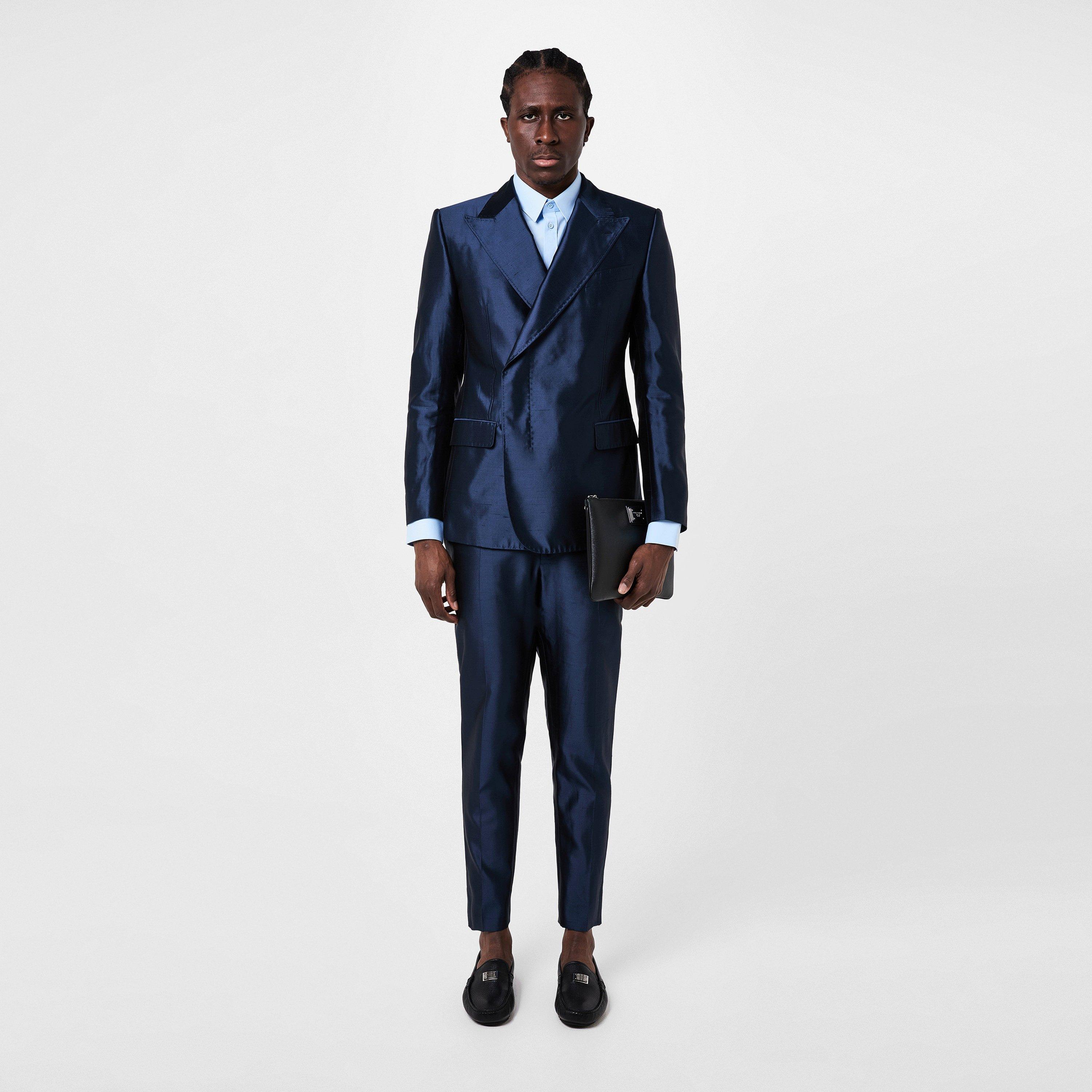 Blu Scurissimo - Dolce and Gabbana - Men's Double Breasted Silk Long Sleeve Blazer - 4