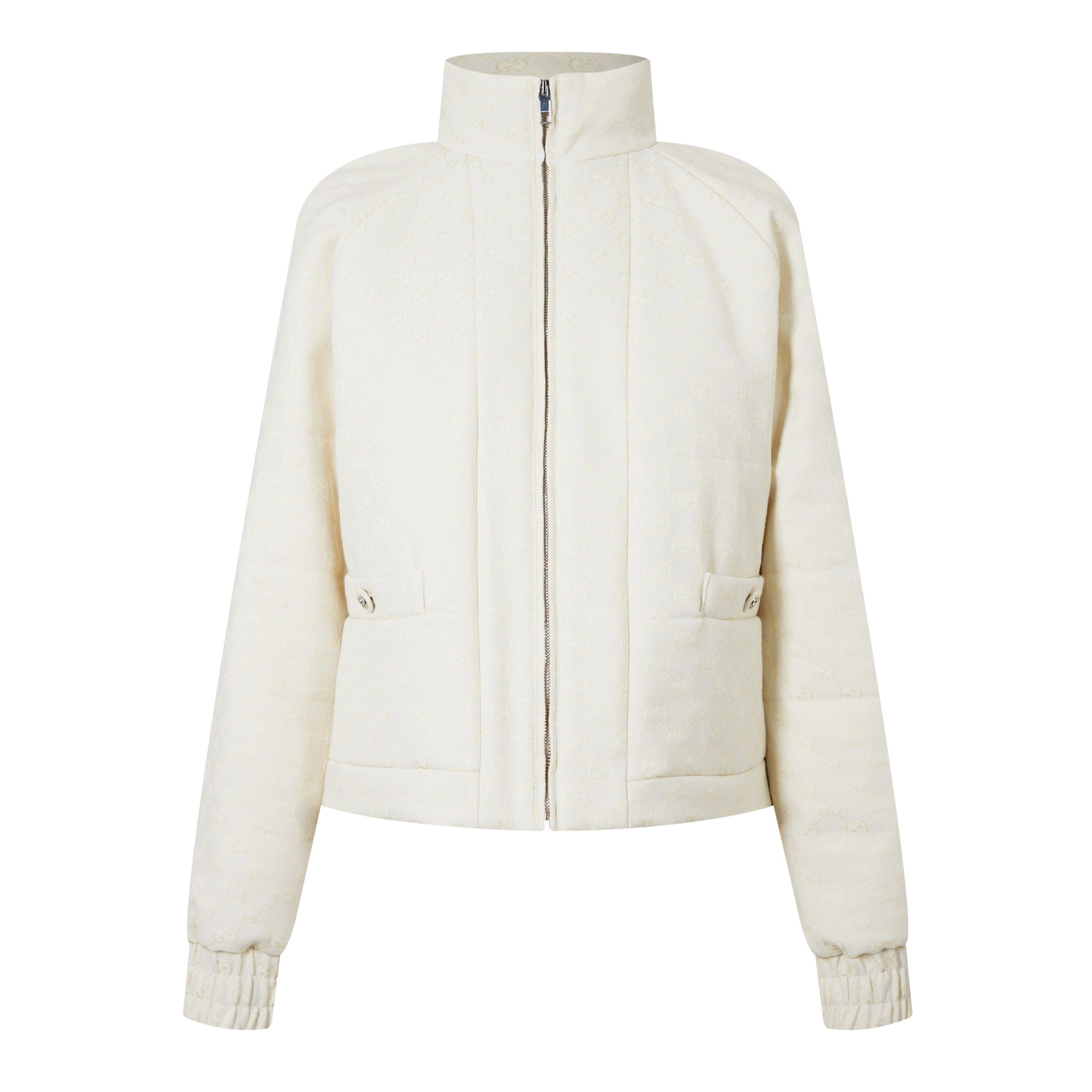 Medium Cream - Gucci - Women's GG Canvas Bomber Cotton Mix Long Sleeve Short Puffer Jacket - 1
