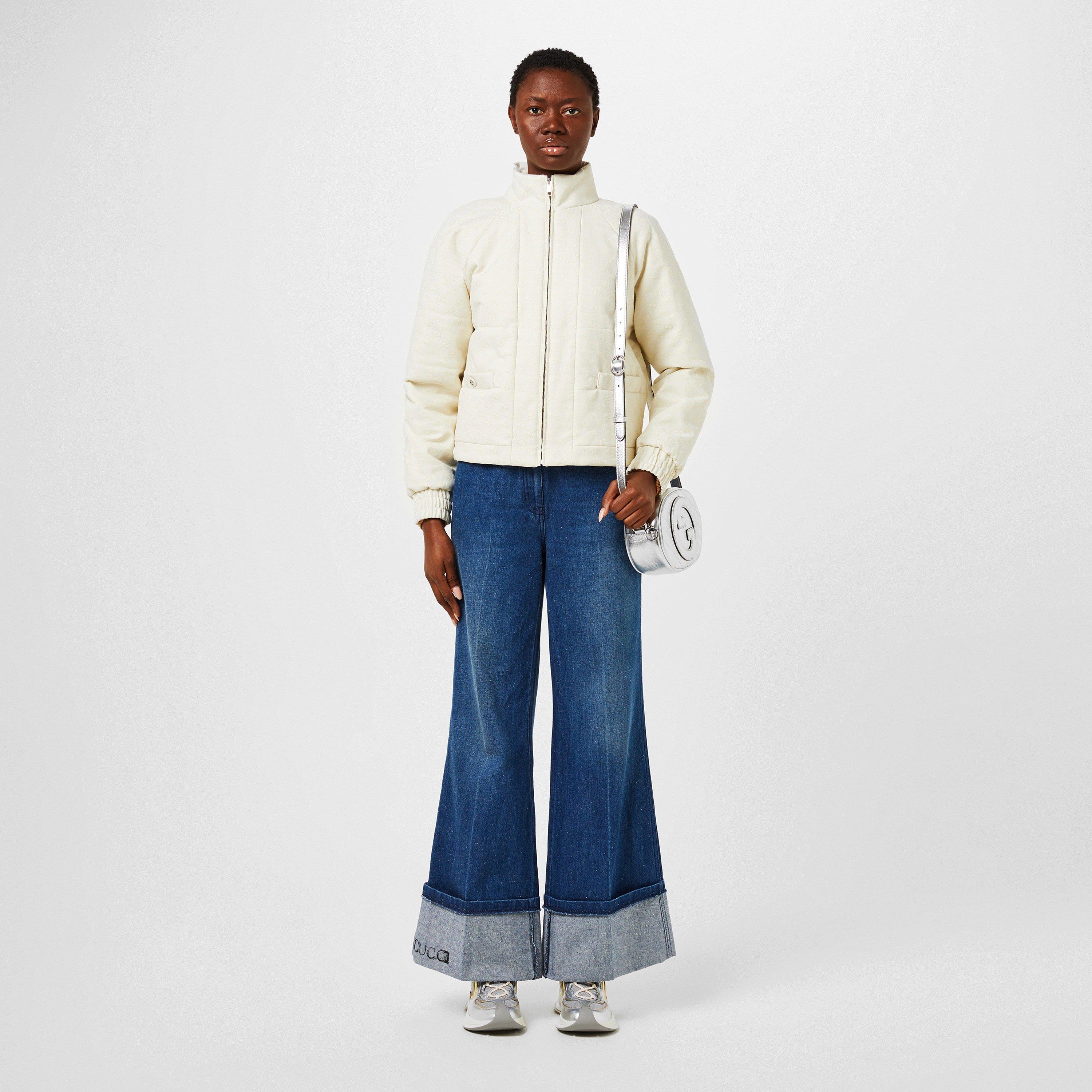 Medium Cream - Gucci - Women's GG Canvas Bomber Cotton Mix Long Sleeve Short Puffer Jacket - 6