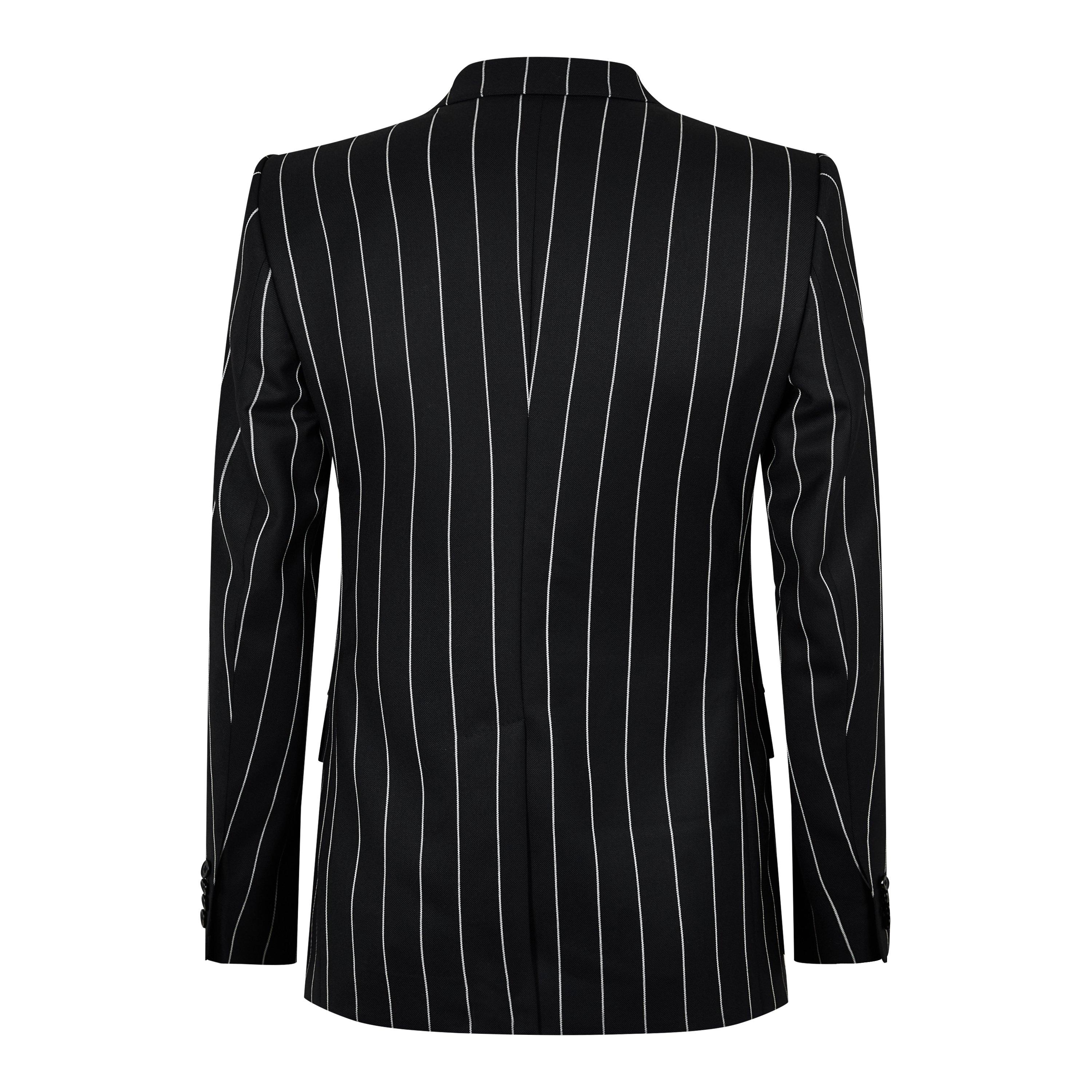 Cream - Dolce and Gabbana - Men's Double-Breasted Pinstripe Wool Long Sleeve Slim Fit Blazer - 6
