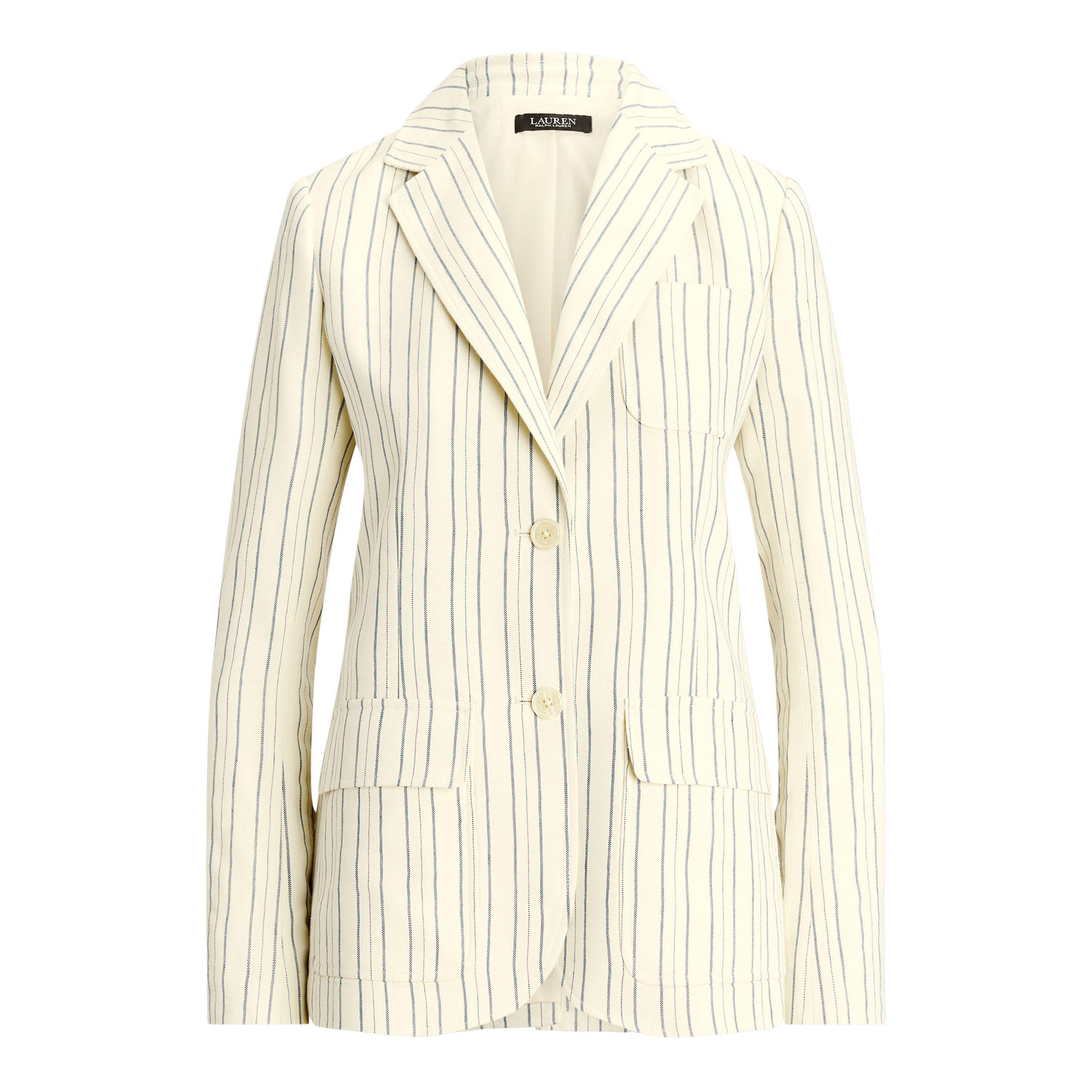 Cream/Blue - Lauren by Ralph Lauren - Women's Lawdro Linen Long Sleeve Blazer - 1