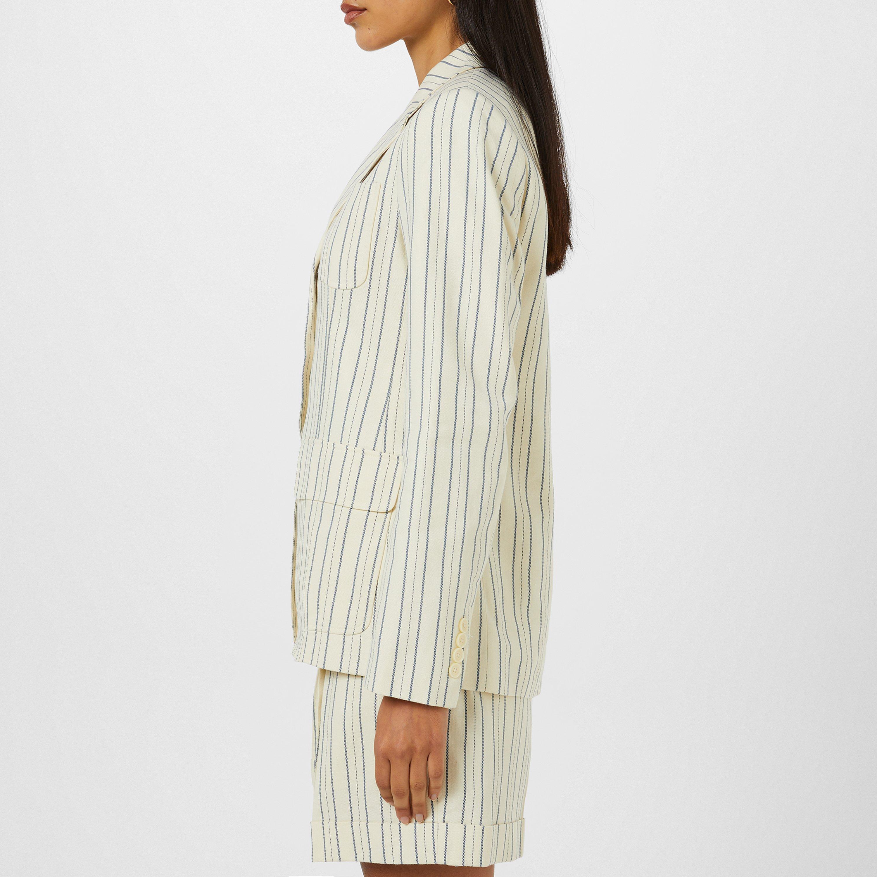 Cream/Blue - Lauren by Ralph Lauren - Women's Lawdro Linen Long Sleeve Blazer - 2