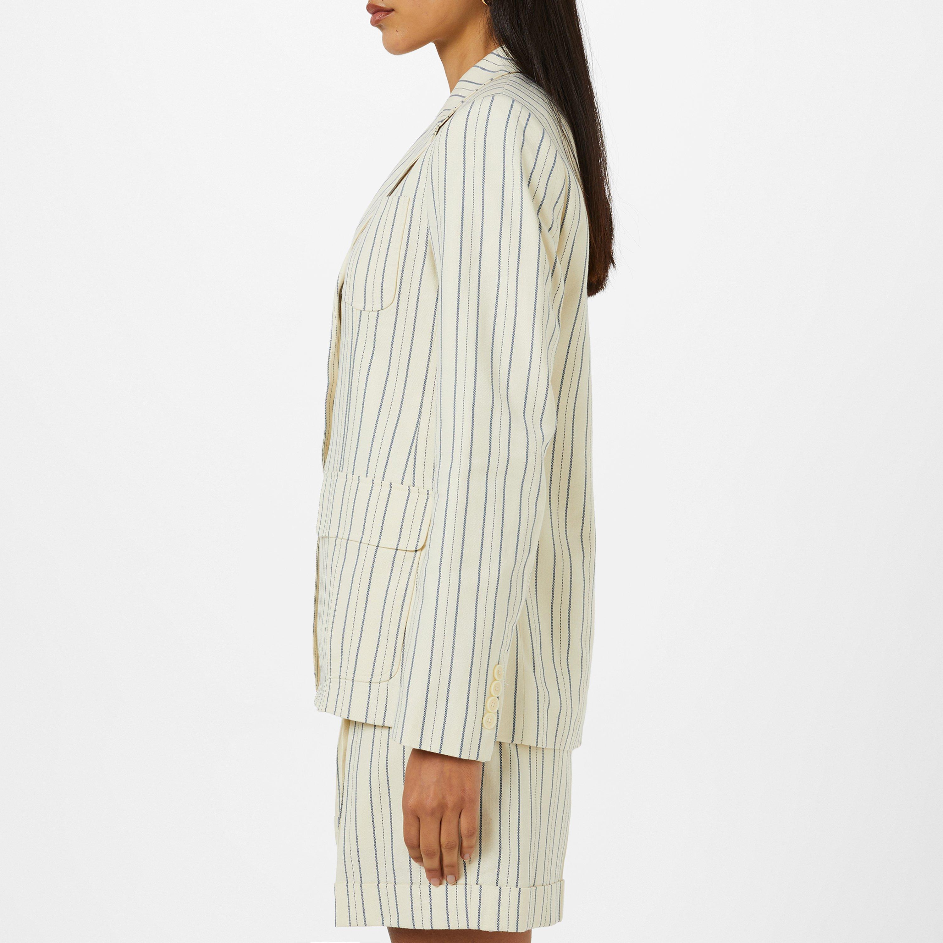 Cream/Blue - Lauren by Ralph Lauren - Women's Lawdro Linen Long Sleeve Blazer - 5