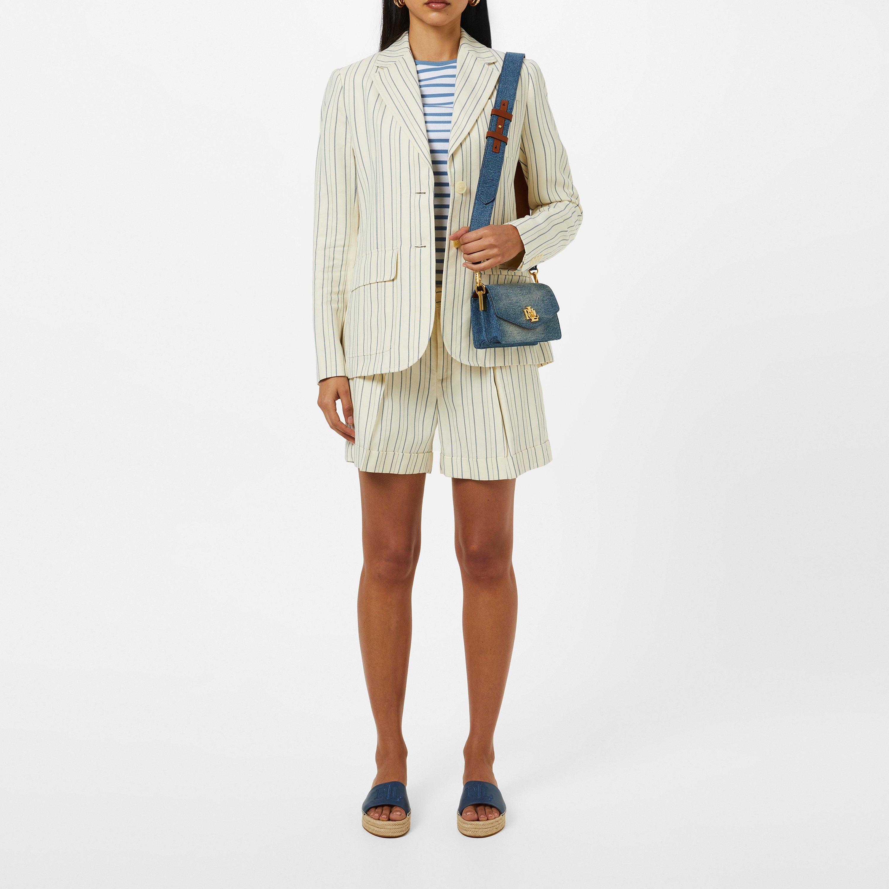 Cream/Blue - Lauren by Ralph Lauren - Women's Lawdro Linen Long Sleeve Blazer - 6