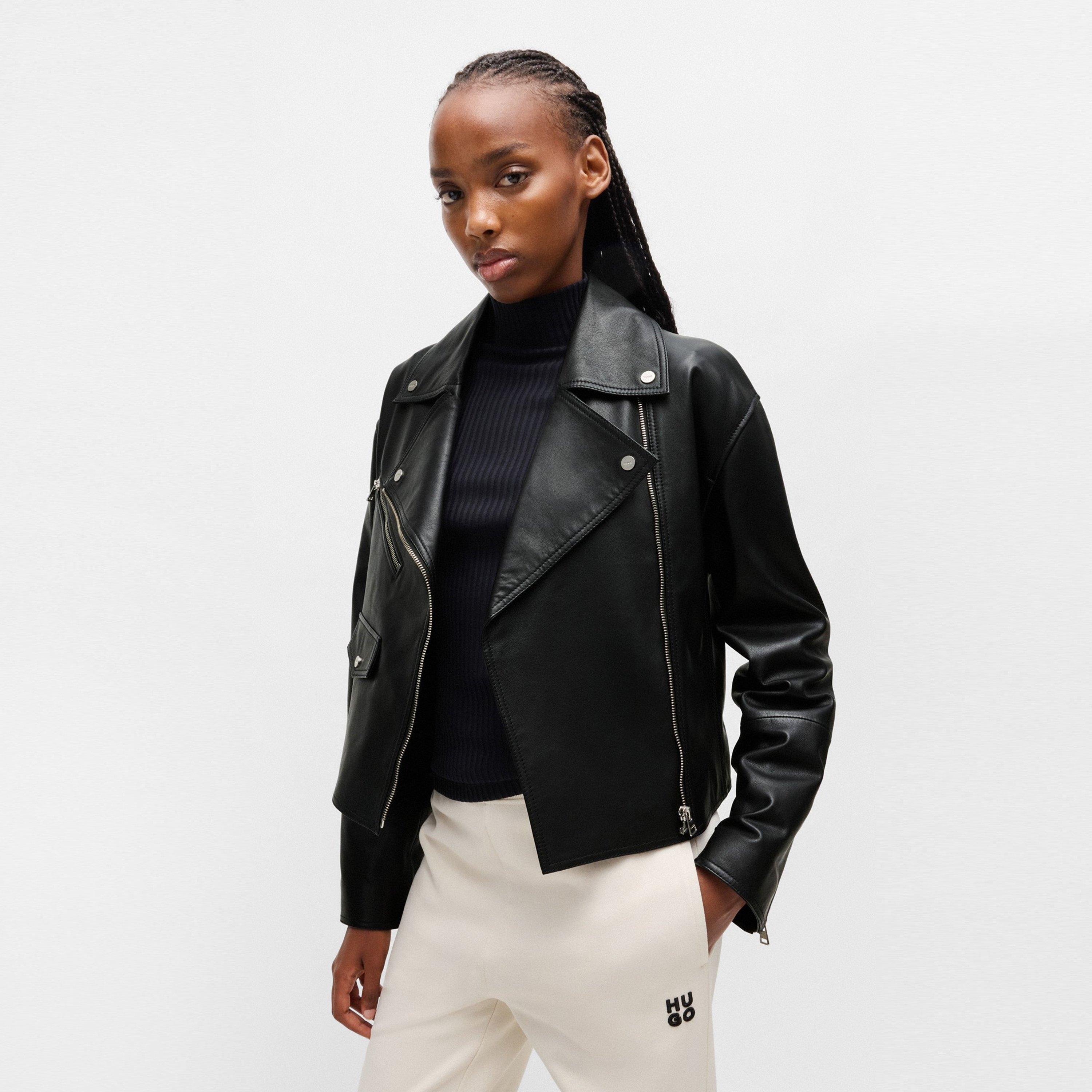 Black - Hugo - Women's Laridas  Red Leather Jacket - 3